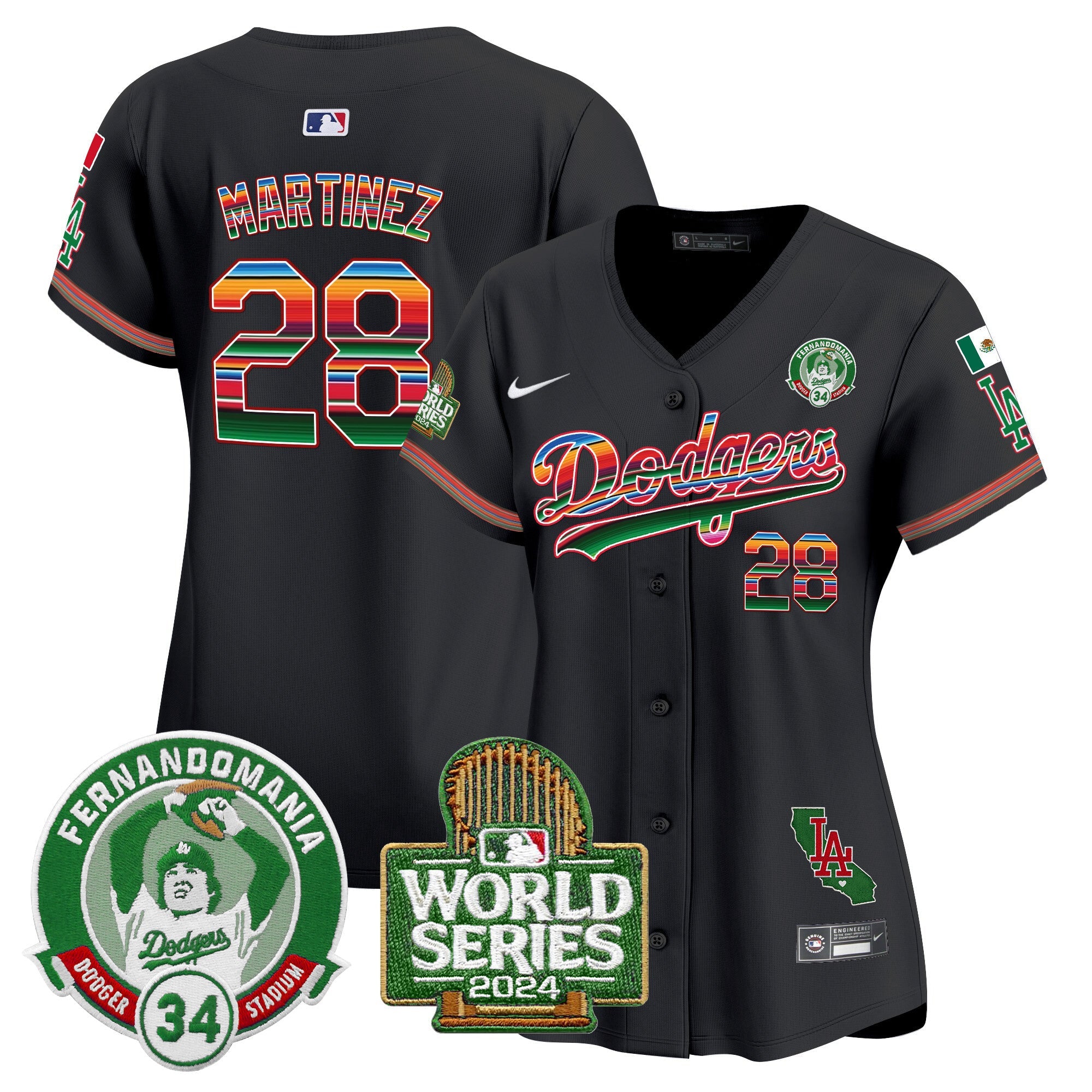 Women’s Mexico Fernando Valenzuela & 2024 World Series Patch Vapor Premier Limited Jersey