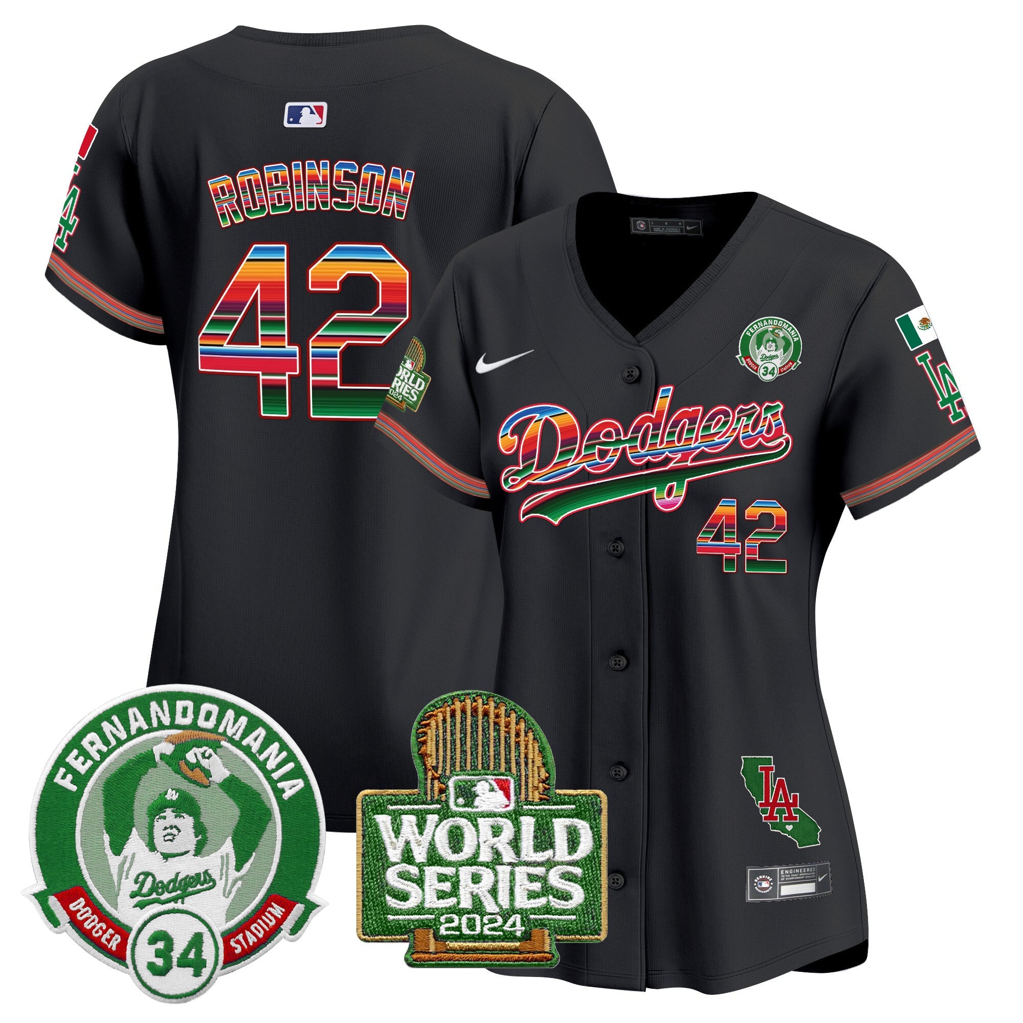 Women’s Mexico Fernando Valenzuela & 2024 World Series Patch Vapor Premier Limited Jersey