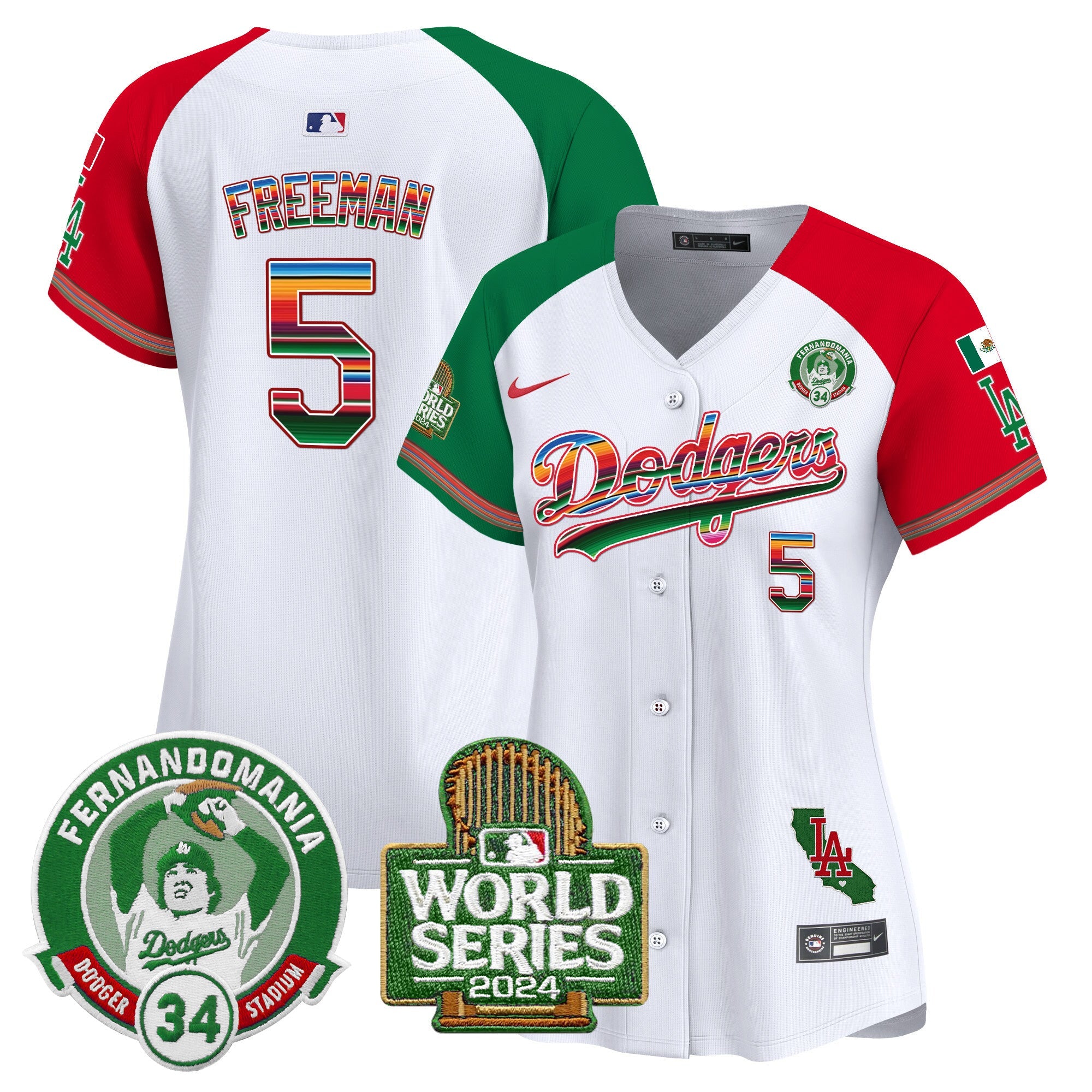 Women’s Mexico Fernando Valenzuela & 2024 World Series Patch Vapor Premier Limited Jersey