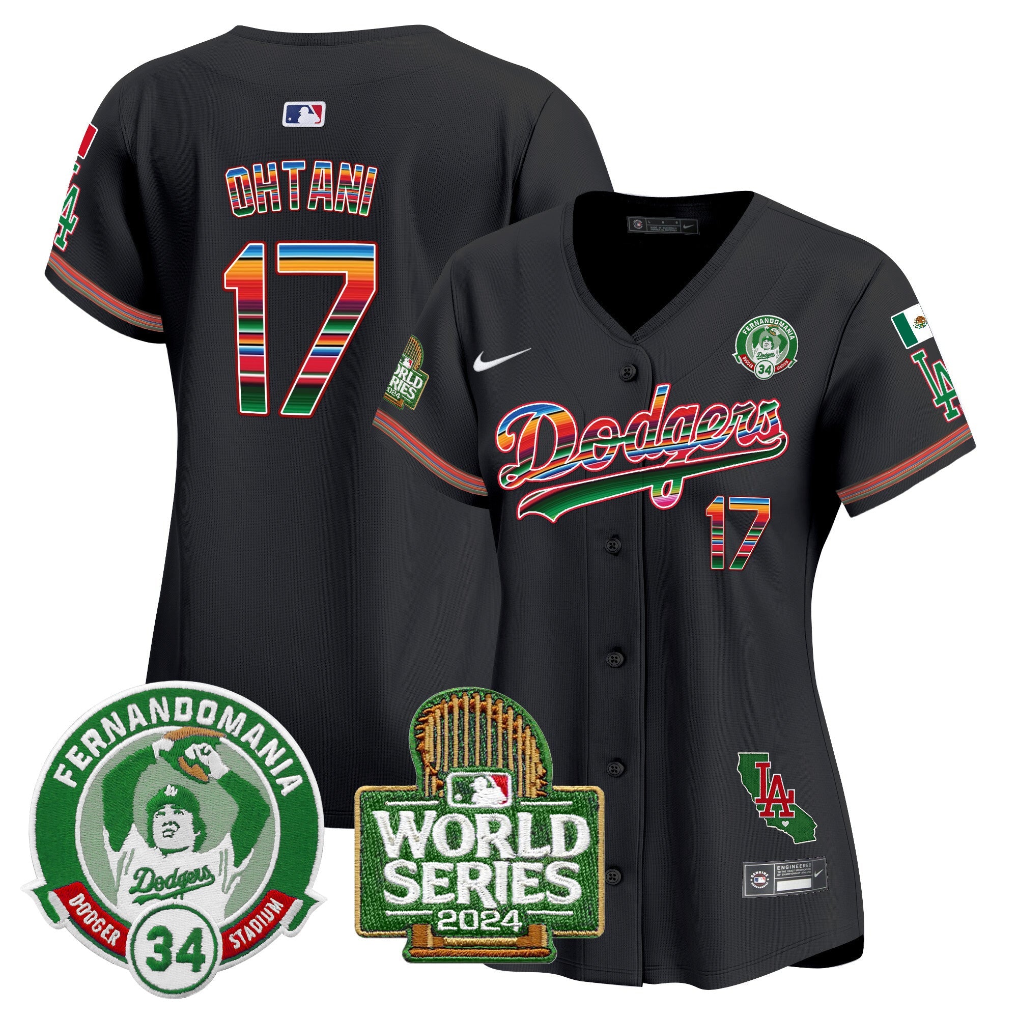 Women’s Mexico Fernando Valenzuela & 2024 World Series Patch Vapor Premier Limited Jersey