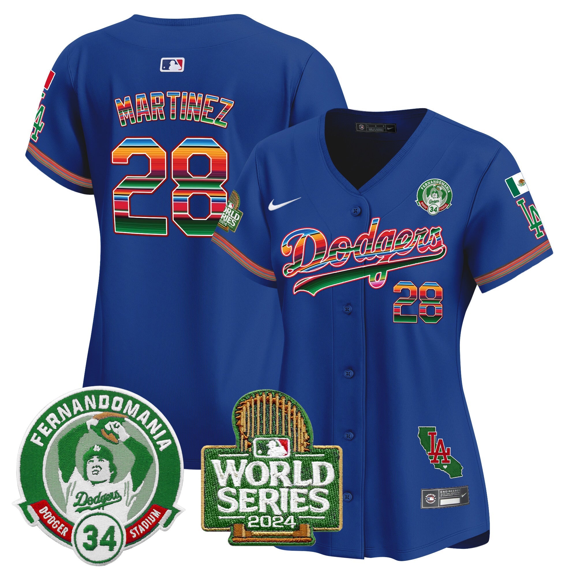 Women’s Mexico Fernando Valenzuela & 2024 World Series Patch Vapor Premier Limited Jersey