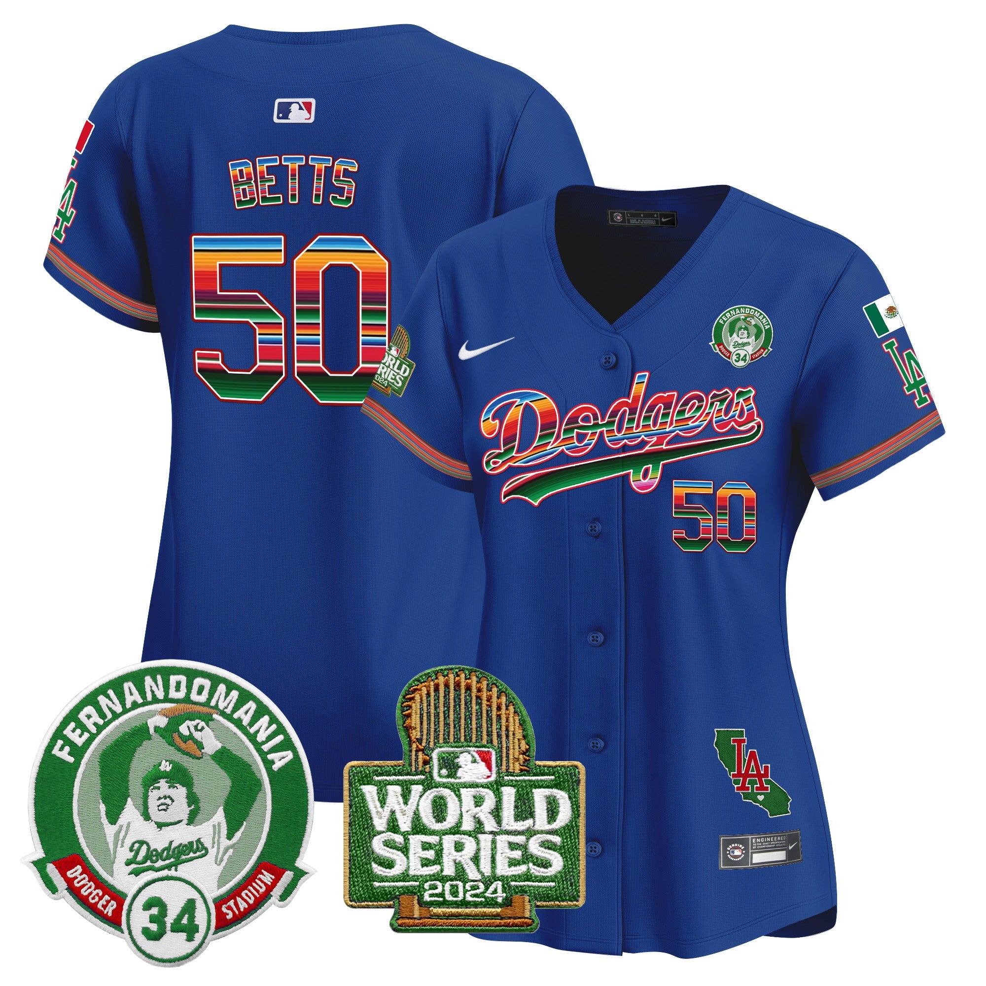 Women’s Mexico Fernando Valenzuela & 2024 World Series Patch Vapor Premier Limited Jersey