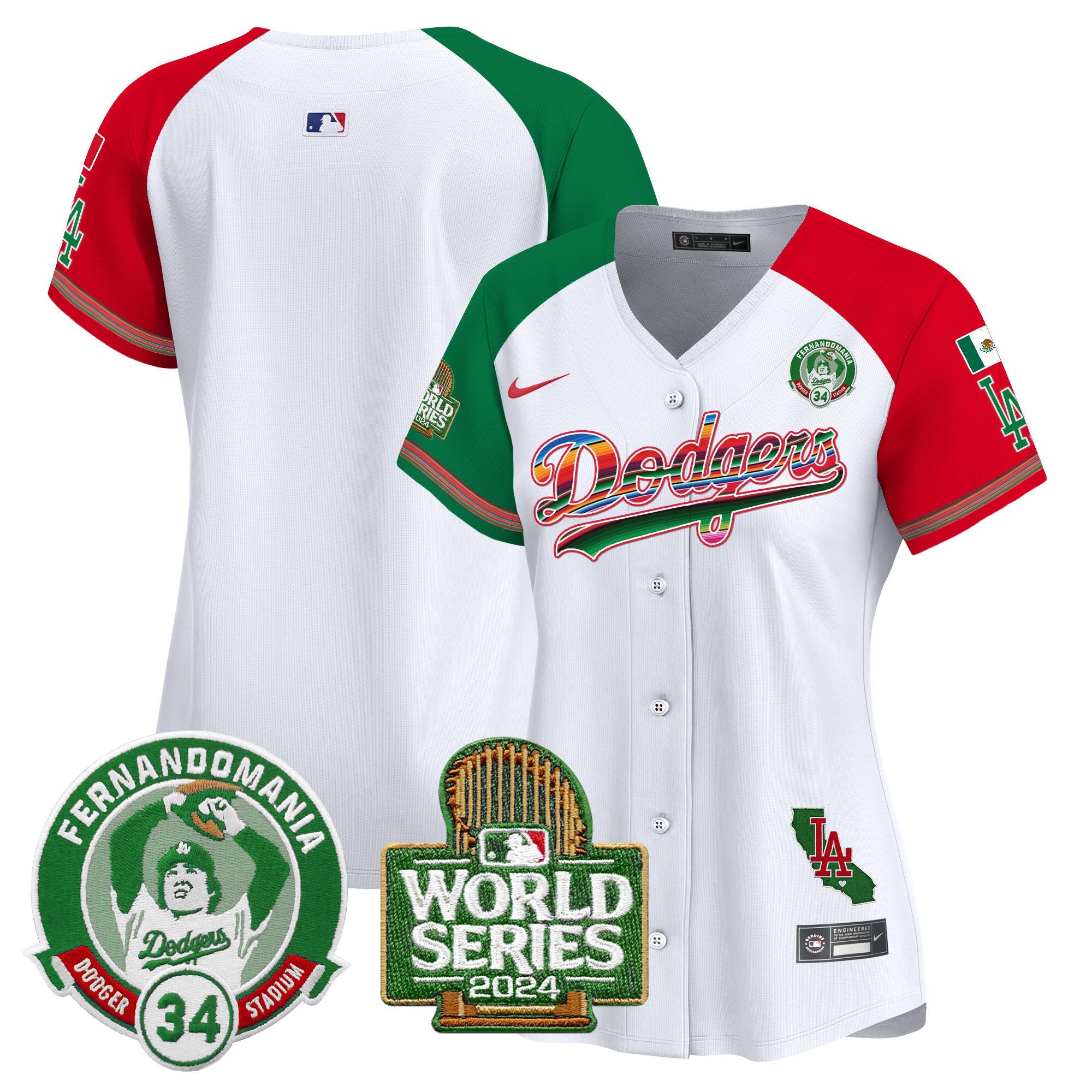 Women’s Mexico Fernando Valenzuela & 2024 World Series Patch Vapor Premier Limited Jersey