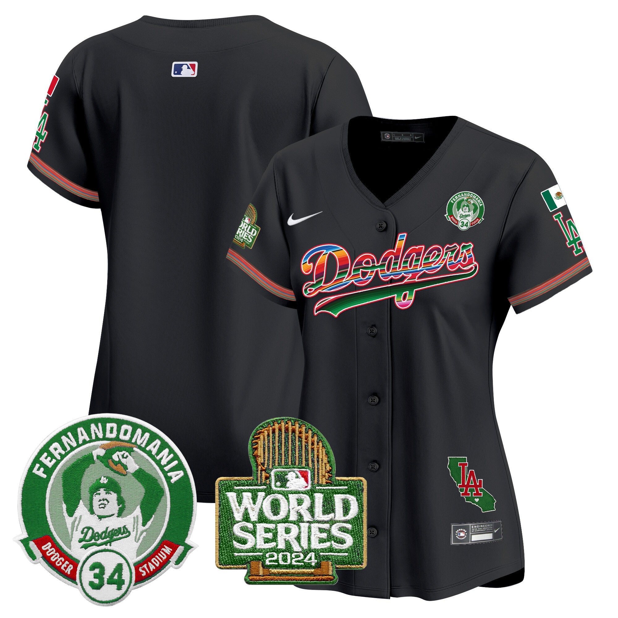 Women’s Mexico Fernando Valenzuela & 2024 World Series Patch Vapor Premier Limited Jersey