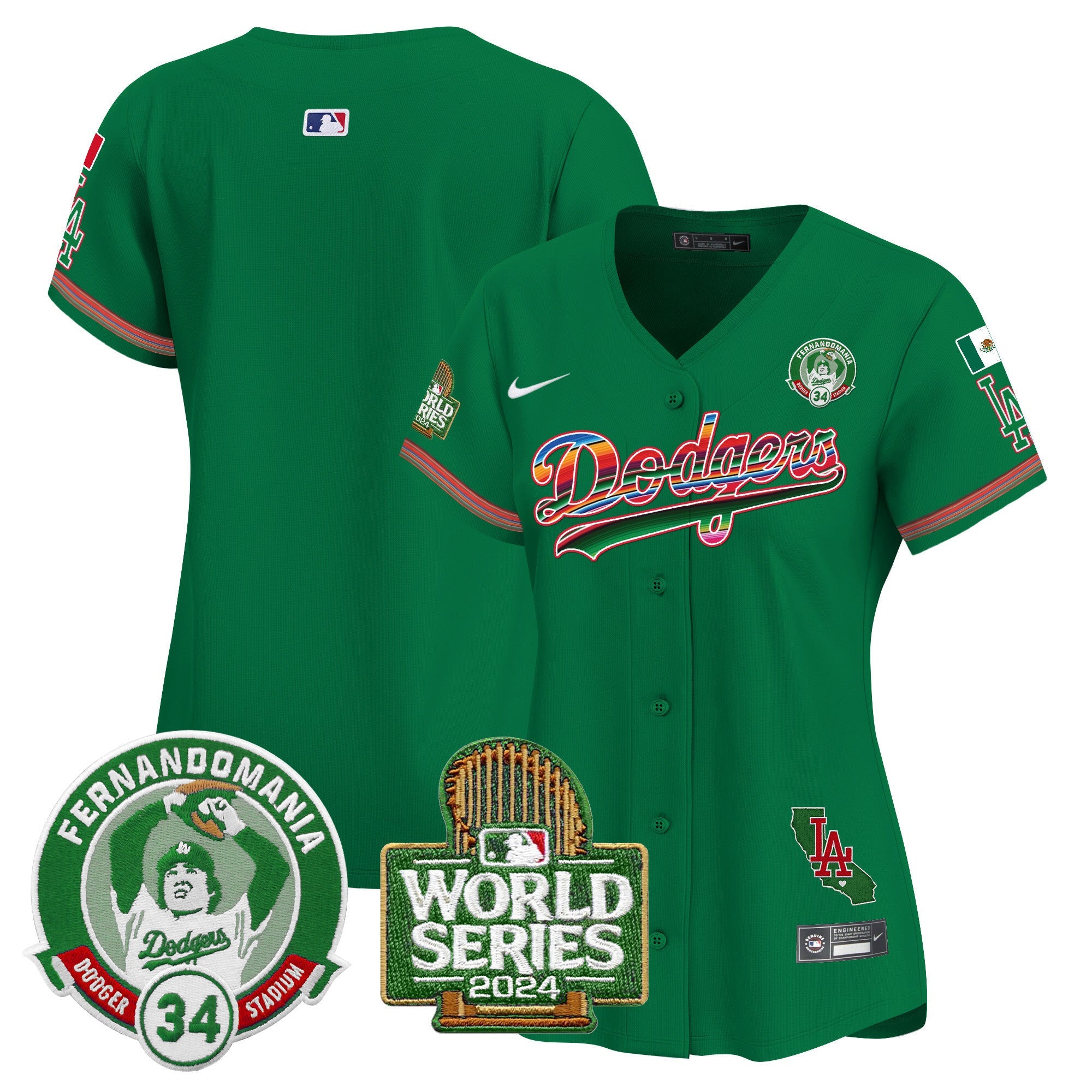 Women’s Mexico Fernando Valenzuela & 2024 World Series Patch Vapor Premier Limited Jersey