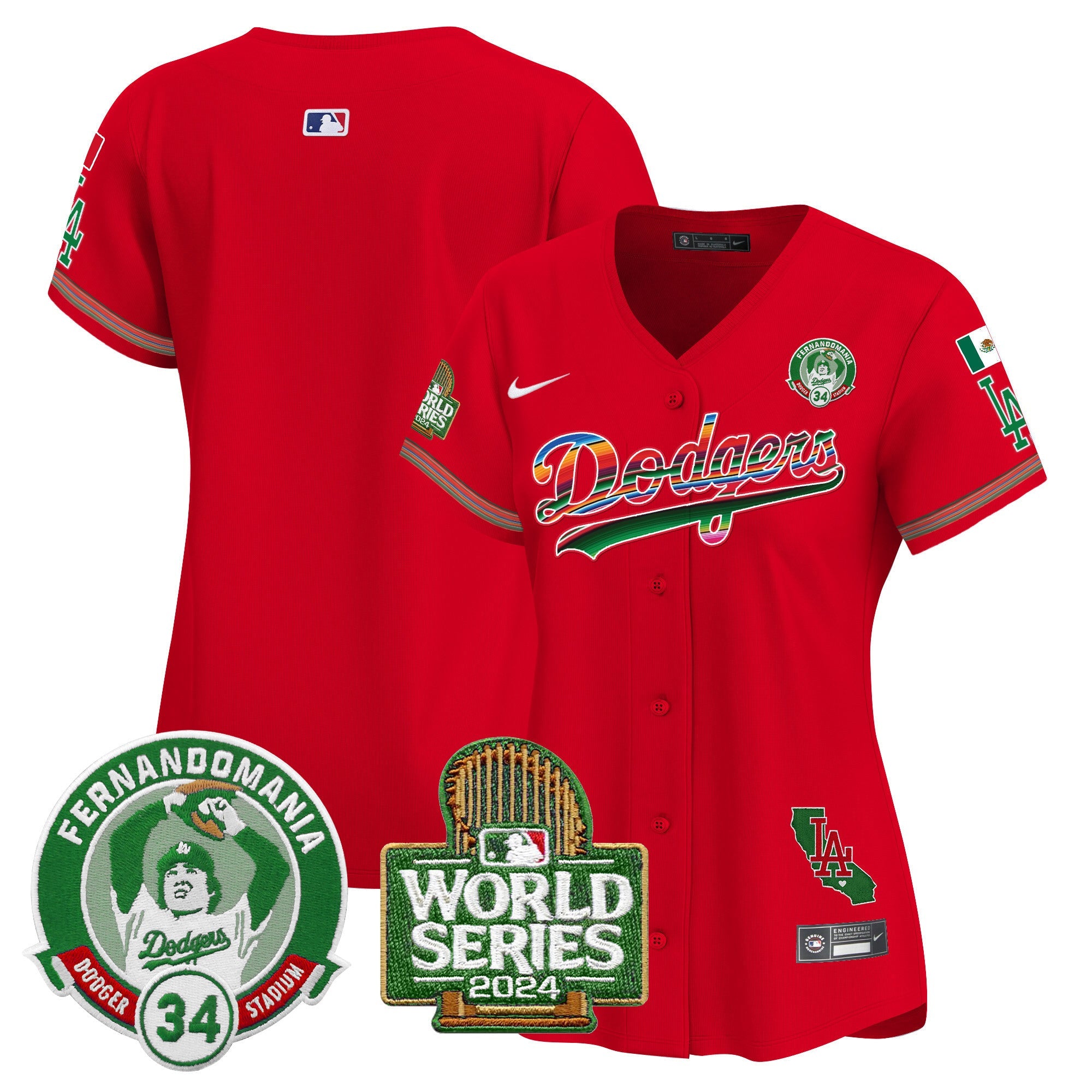 Women’s Mexico Fernando Valenzuela & 2024 World Series Patch Vapor Premier Limited Jersey