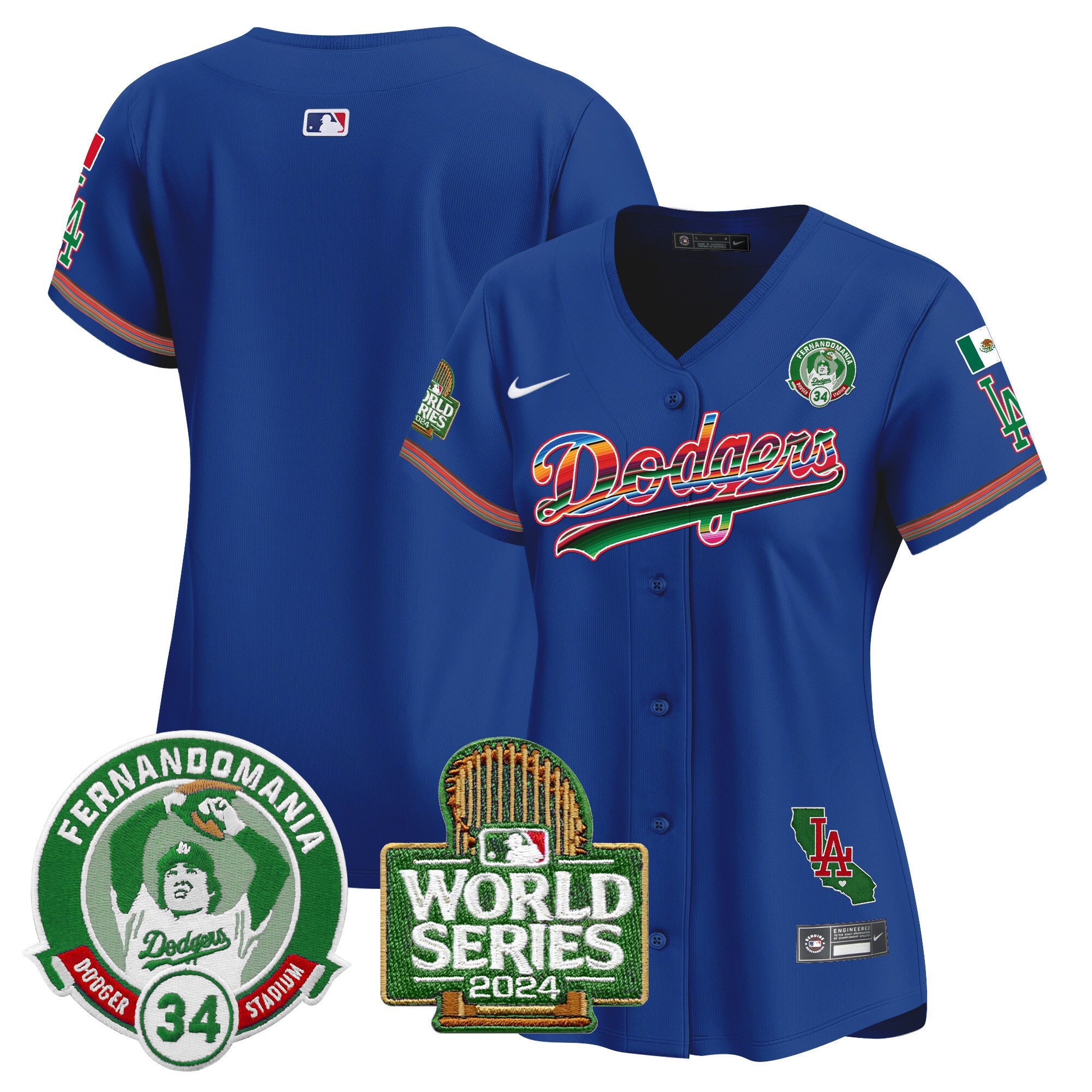 Women’s Mexico Fernando Valenzuela & 2024 World Series Patch Vapor Premier Limited Jersey