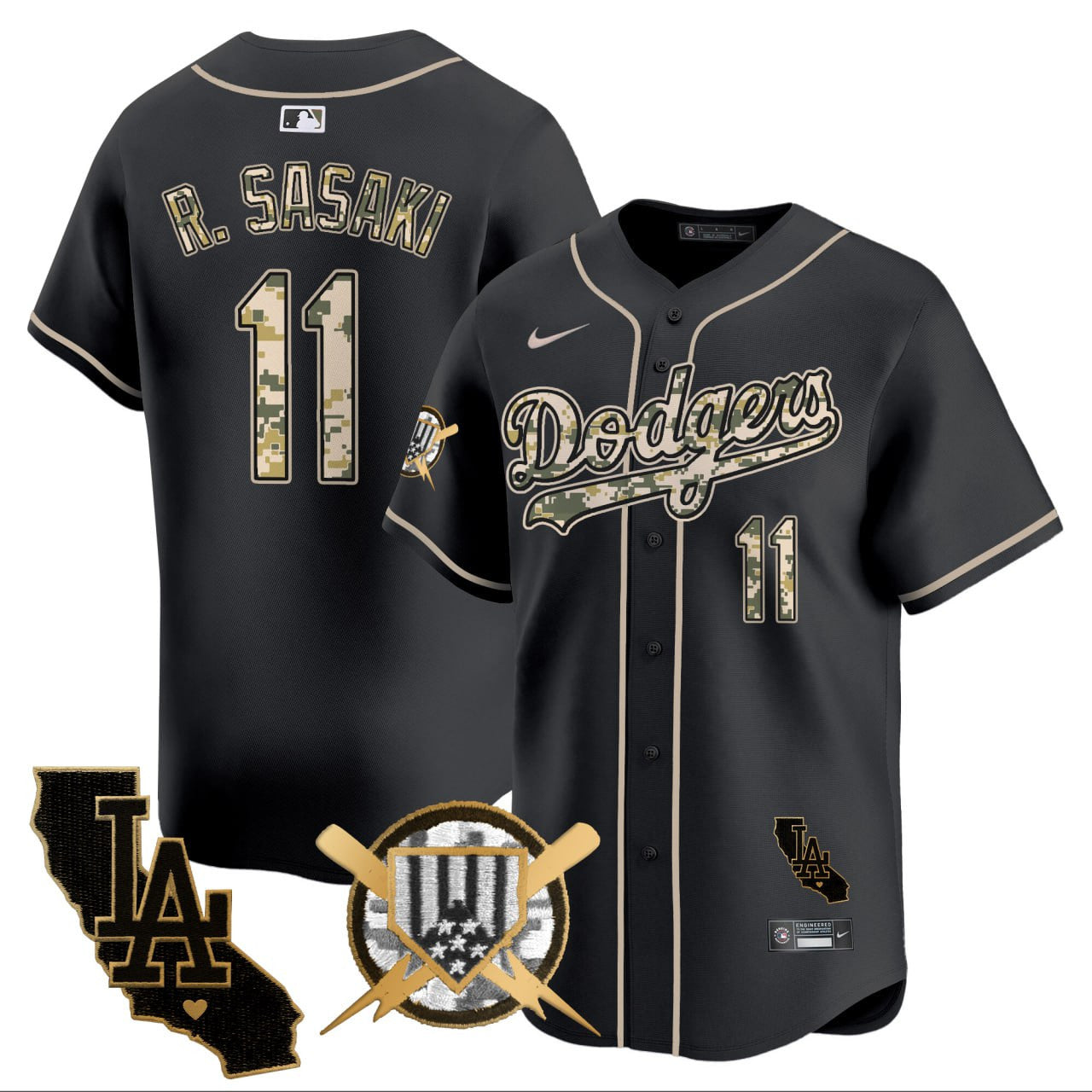 Roki Sasaki Los Angeles Black Armed Forces Jersey