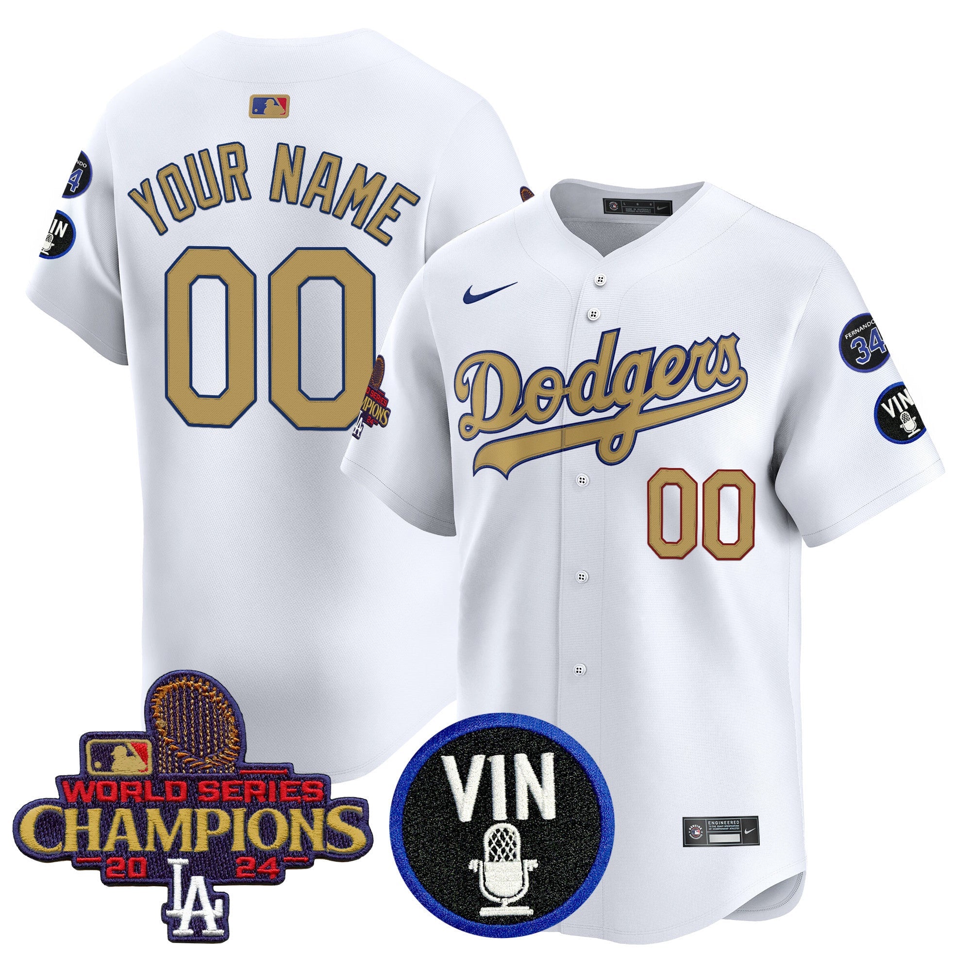 2025 Vin Scully & #34 Fernando Patch Gold Vapor Premier Limited Custom Jersey