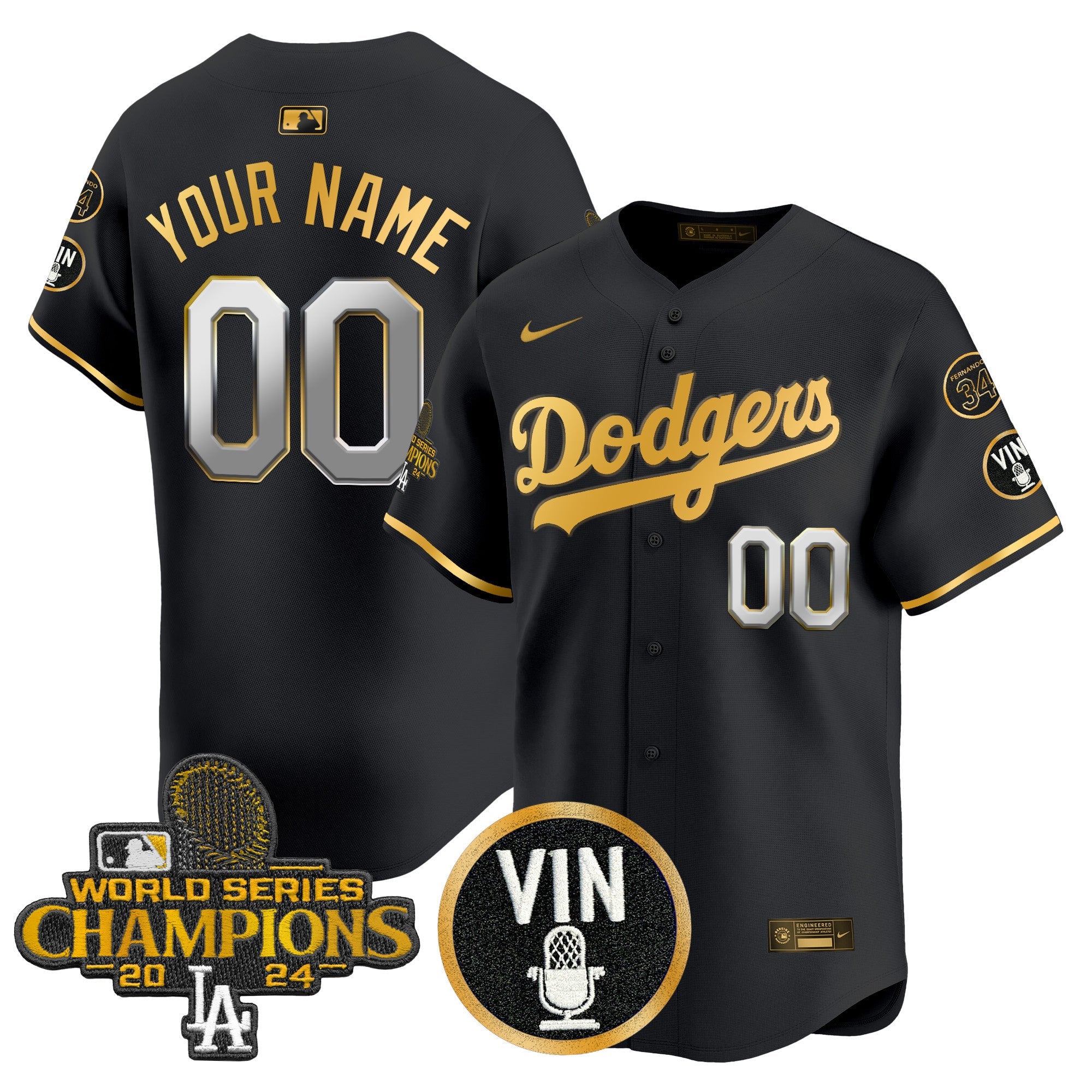 2025 Vin Scully & #34 Fernando Patch Gold Vapor Premier Limited Custom Jersey