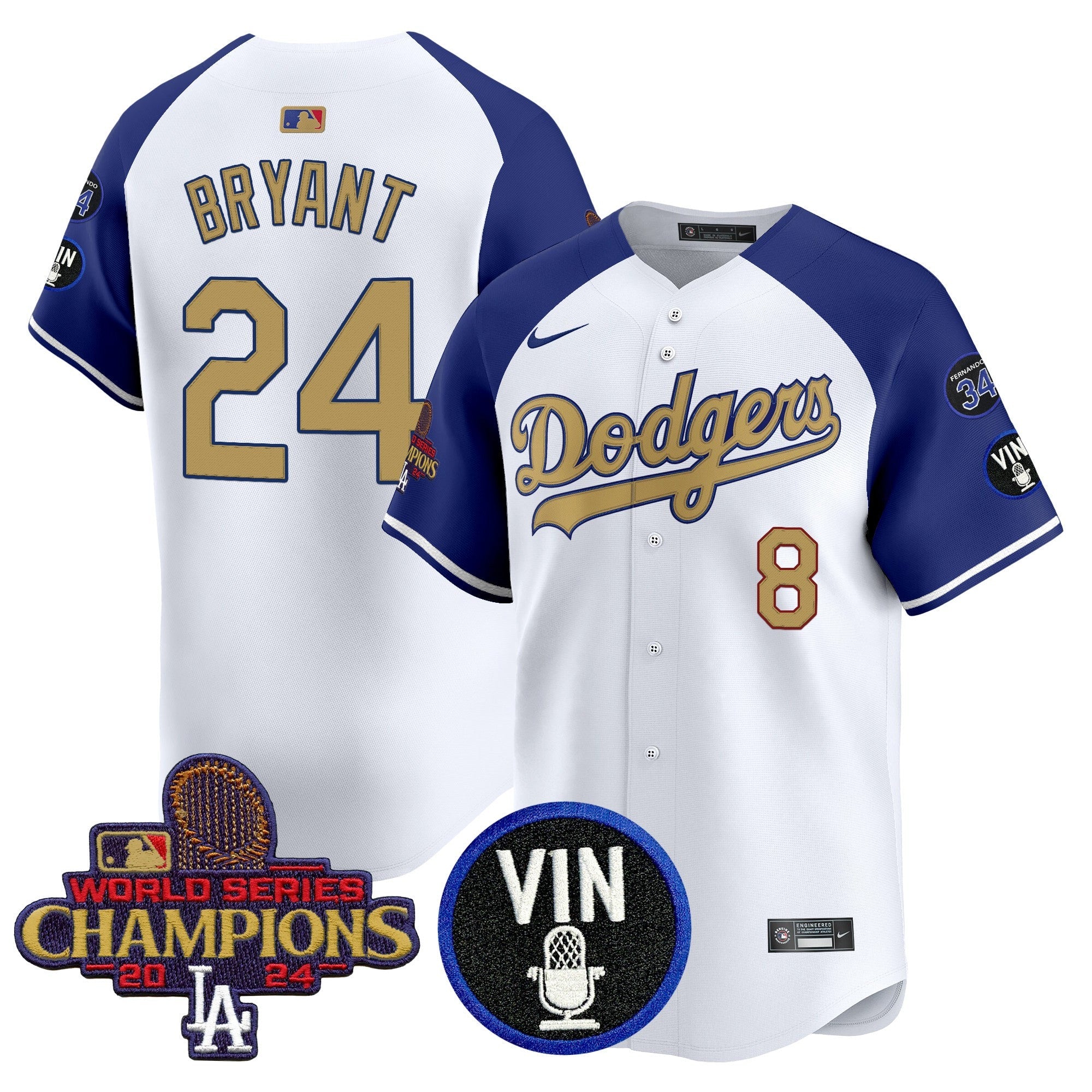 Men’s 2025 Vin Scully & #34 Fernando Patch Gold Vapor Premier Limited Jersey