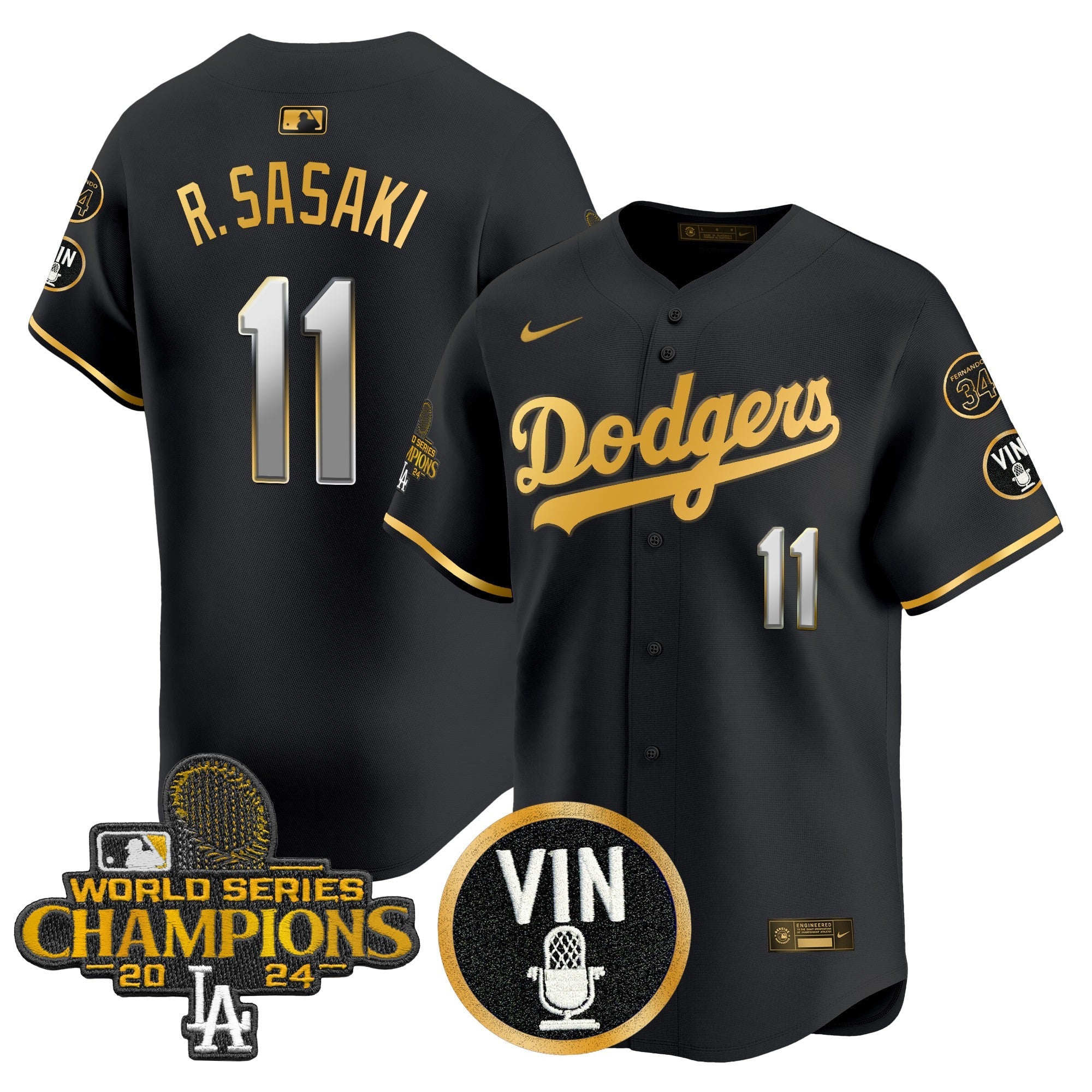 Men’s 2025 Vin Scully & #34 Fernando Patch Gold Vapor Premier Limited Jersey