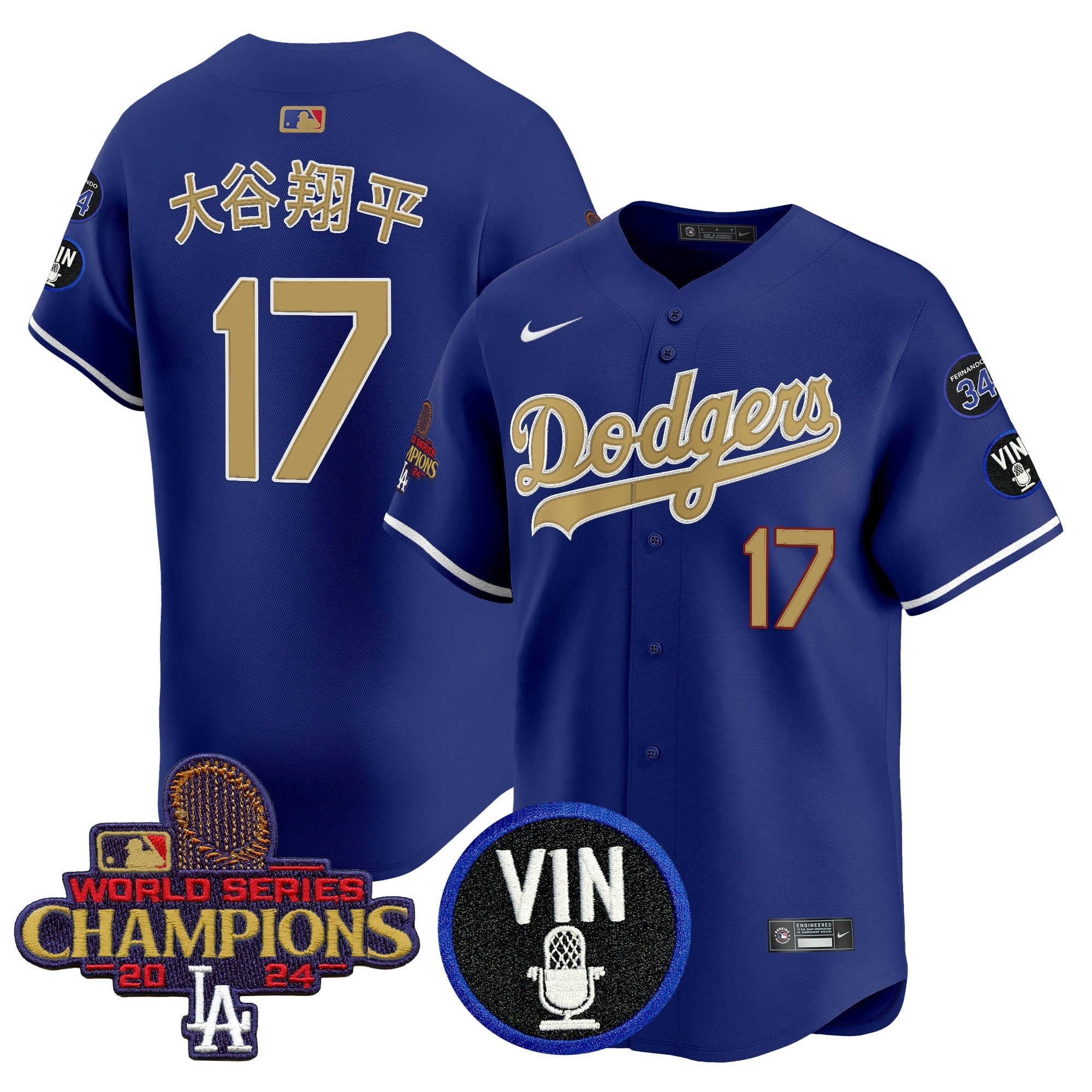 Men’s 2025 Vin Scully & #34 Fernando Patch Gold Vapor Premier Limited Jersey