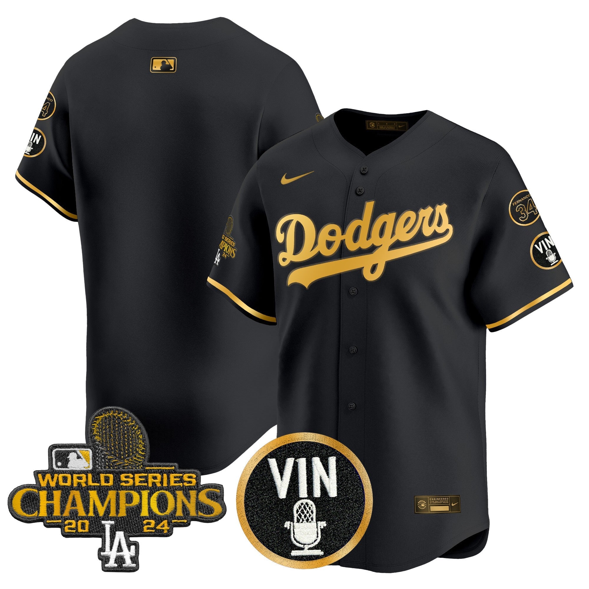 Men’s 2025 Vin Scully & #34 Fernando Patch Gold Vapor Premier Limited Jersey