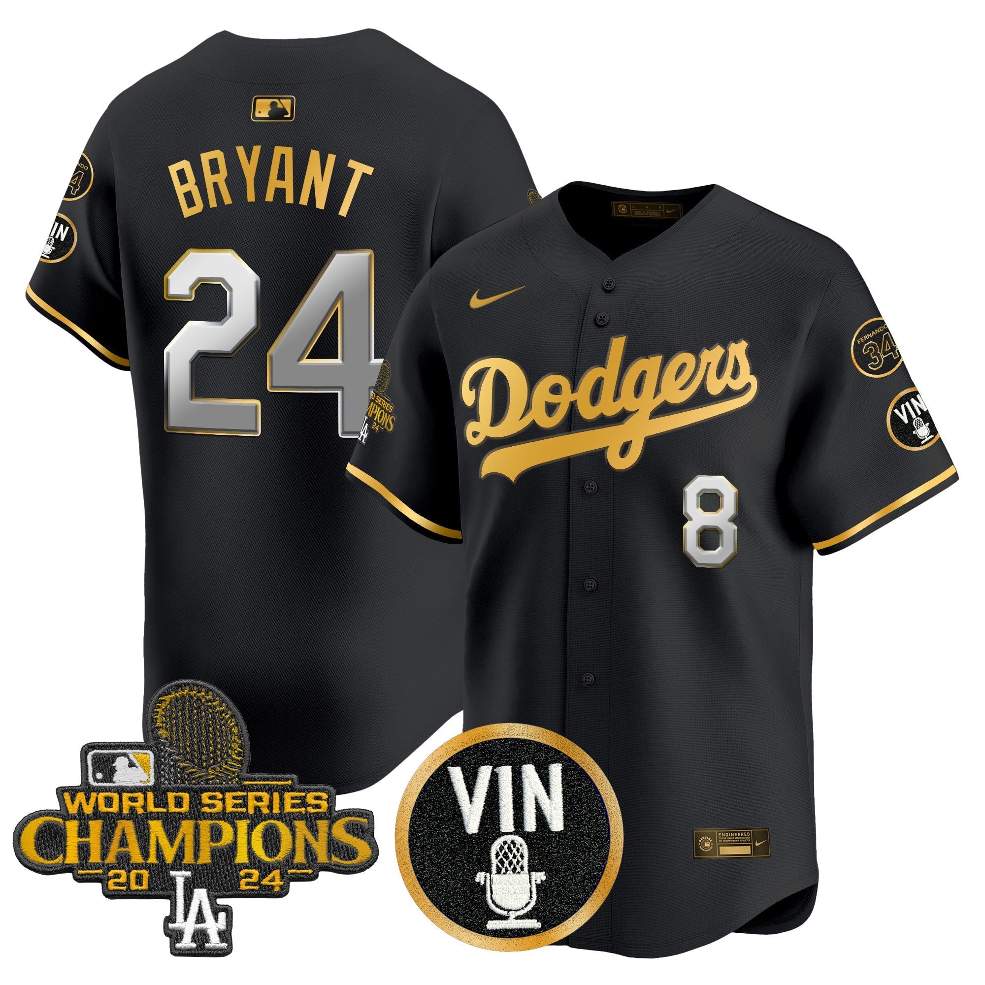 Men’s 2025 Vin Scully & #34 Fernando Patch Gold Vapor Premier Limited Jersey