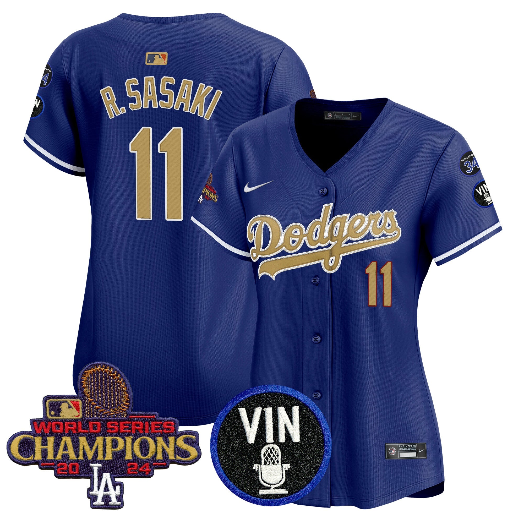 Women’s 2025 Vin Scully & #34 Fernando Patch Gold Vapor Premier Limited Jersey