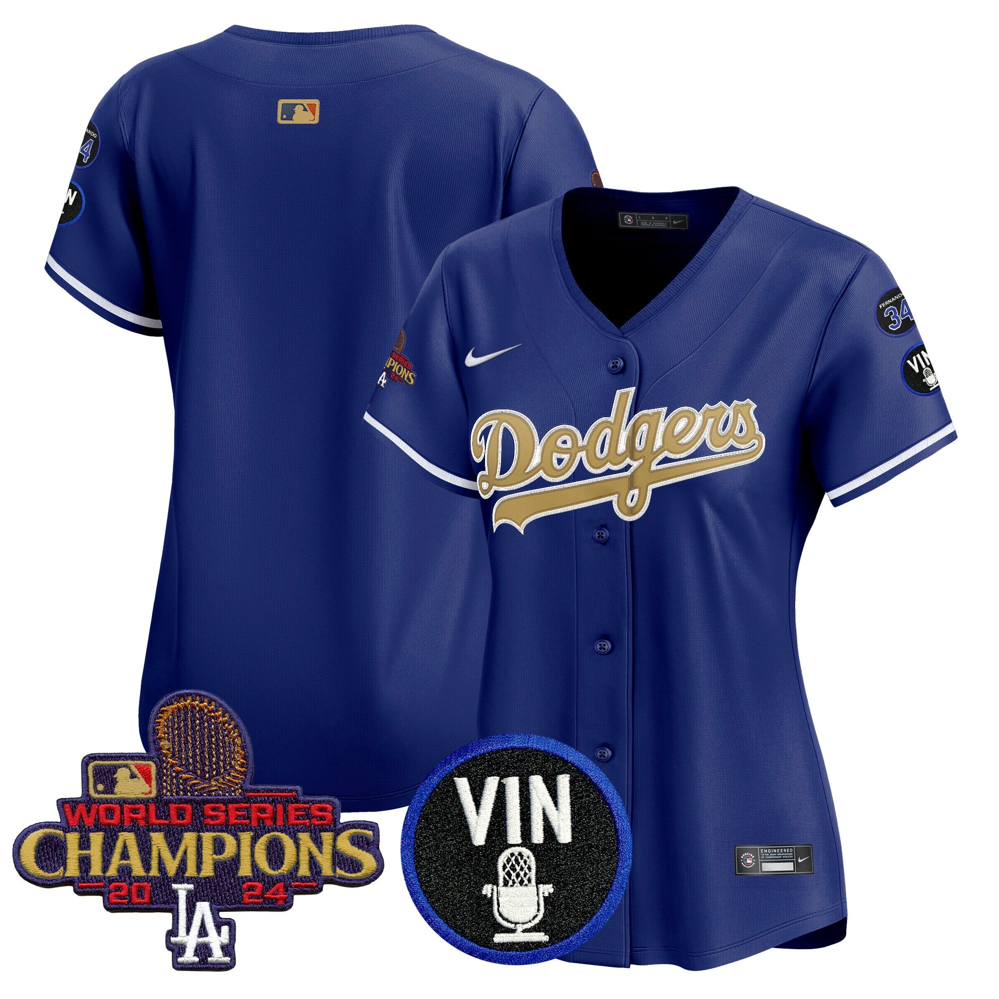 Women’s 2025 Vin Scully & #34 Fernando Patch Gold Vapor Premier Limited Jersey