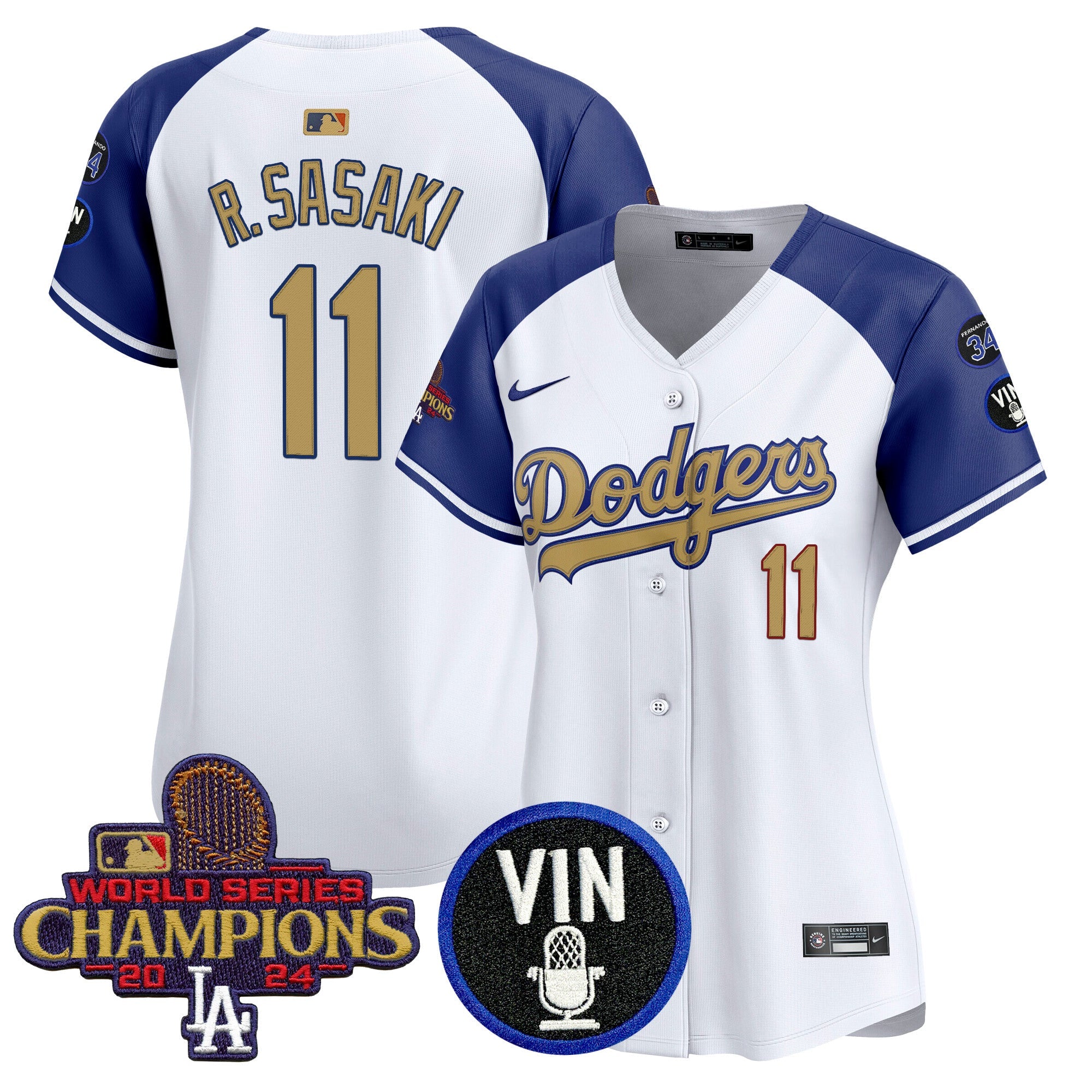 Women’s 2025 Vin Scully & #34 Fernando Patch Gold Vapor Premier Limited Jersey
