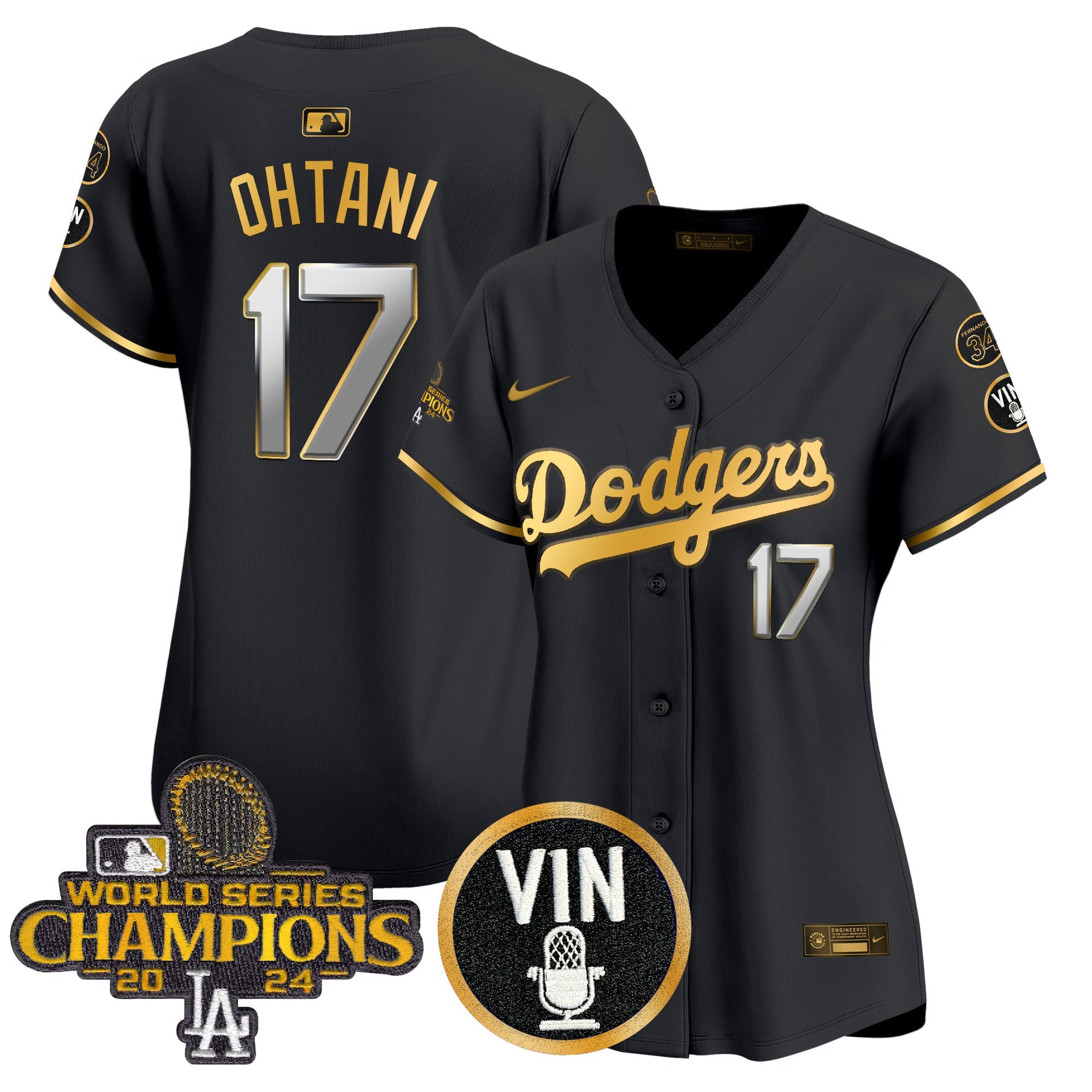 Women’s 2025 Vin Scully & #34 Fernando Patch Gold Vapor Premier Limited Jersey