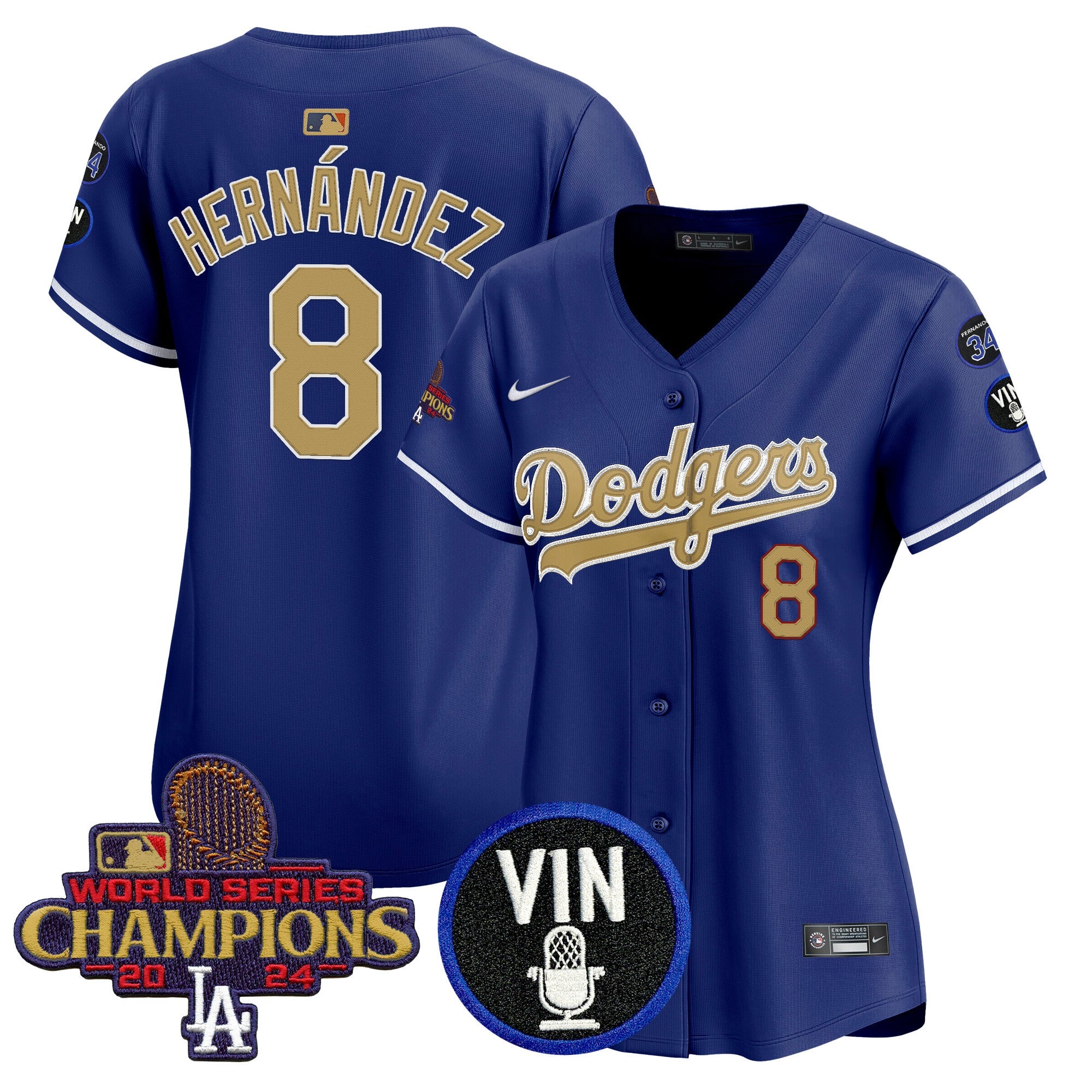Women’s 2025 Vin Scully & #34 Fernando Patch Gold Vapor Premier Limited Jersey