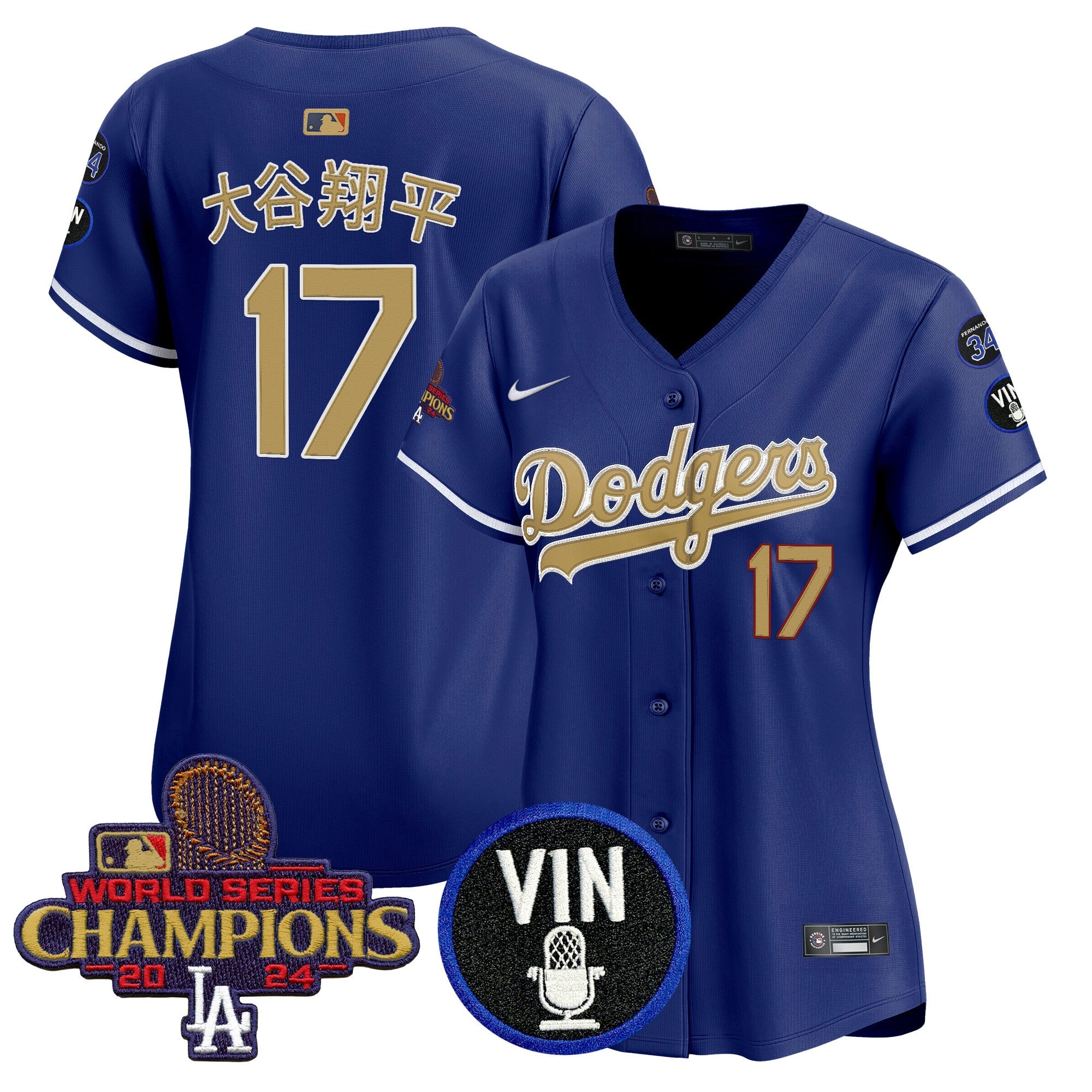 Women’s 2025 Vin Scully & #34 Fernando Patch Gold Vapor Premier Limited Jersey