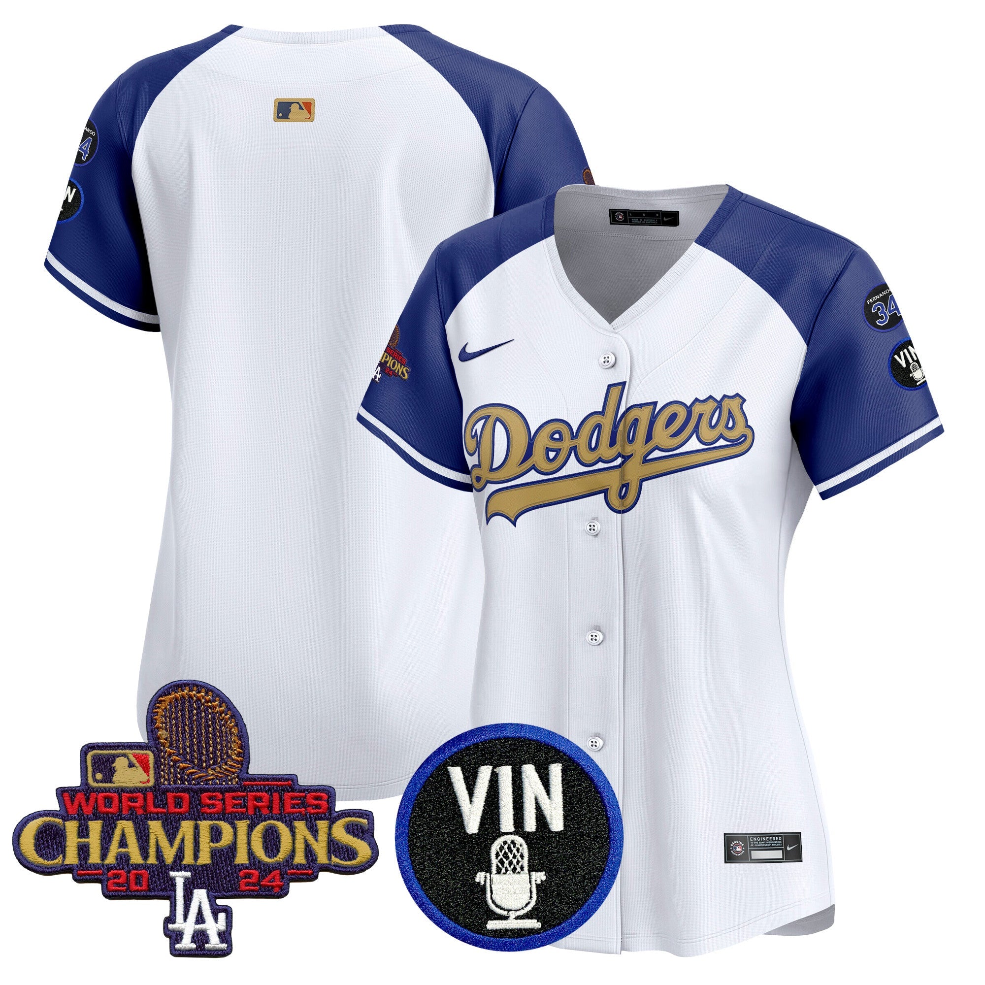 Women’s 2025 Vin Scully & #34 Fernando Patch Gold Vapor Premier Limited Jersey