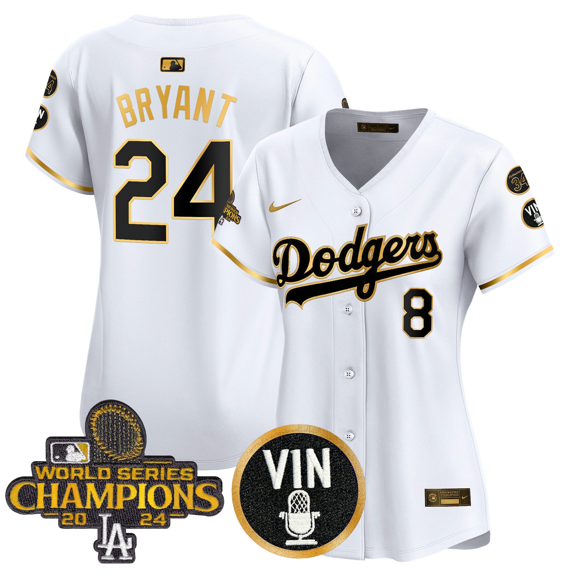 Women’s 2025 Vin Scully & #34 Fernando Patch Gold Vapor Premier Limited Jersey