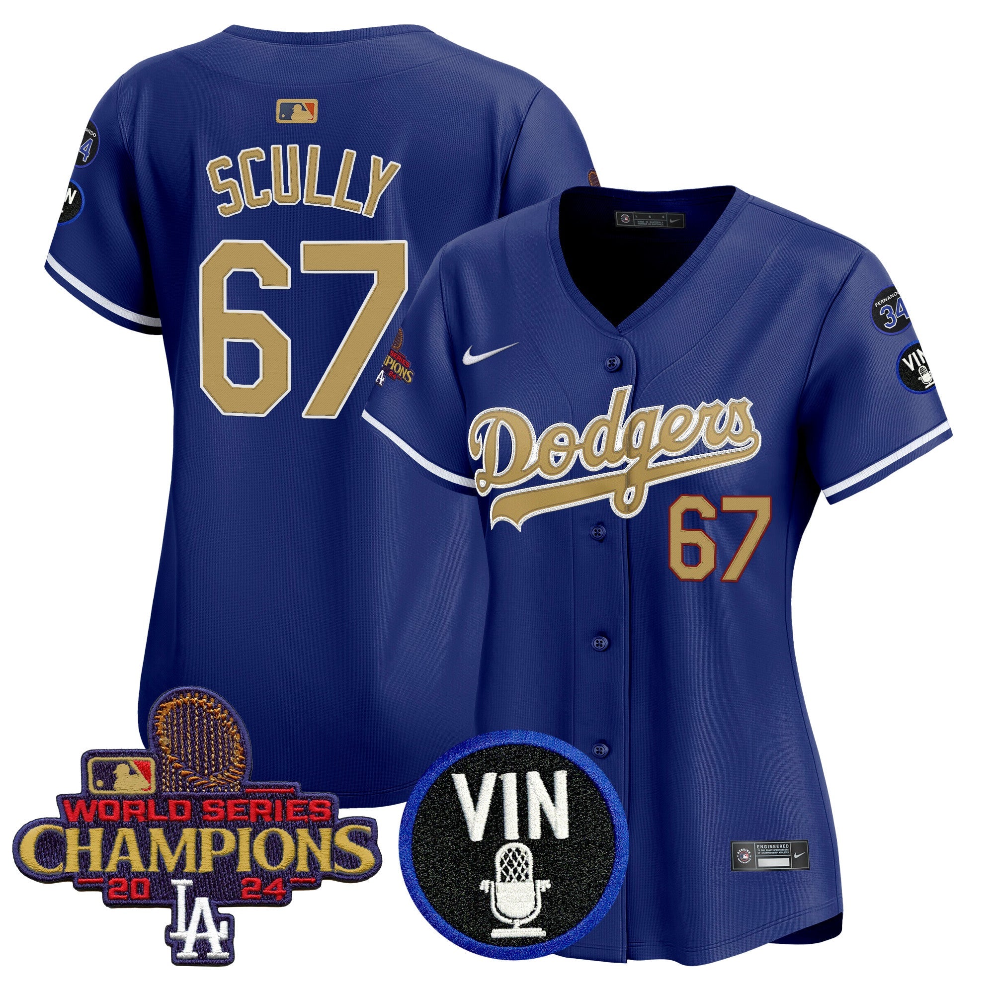 Women’s 2025 Vin Scully & #34 Fernando Patch Gold Vapor Premier Limited Jersey