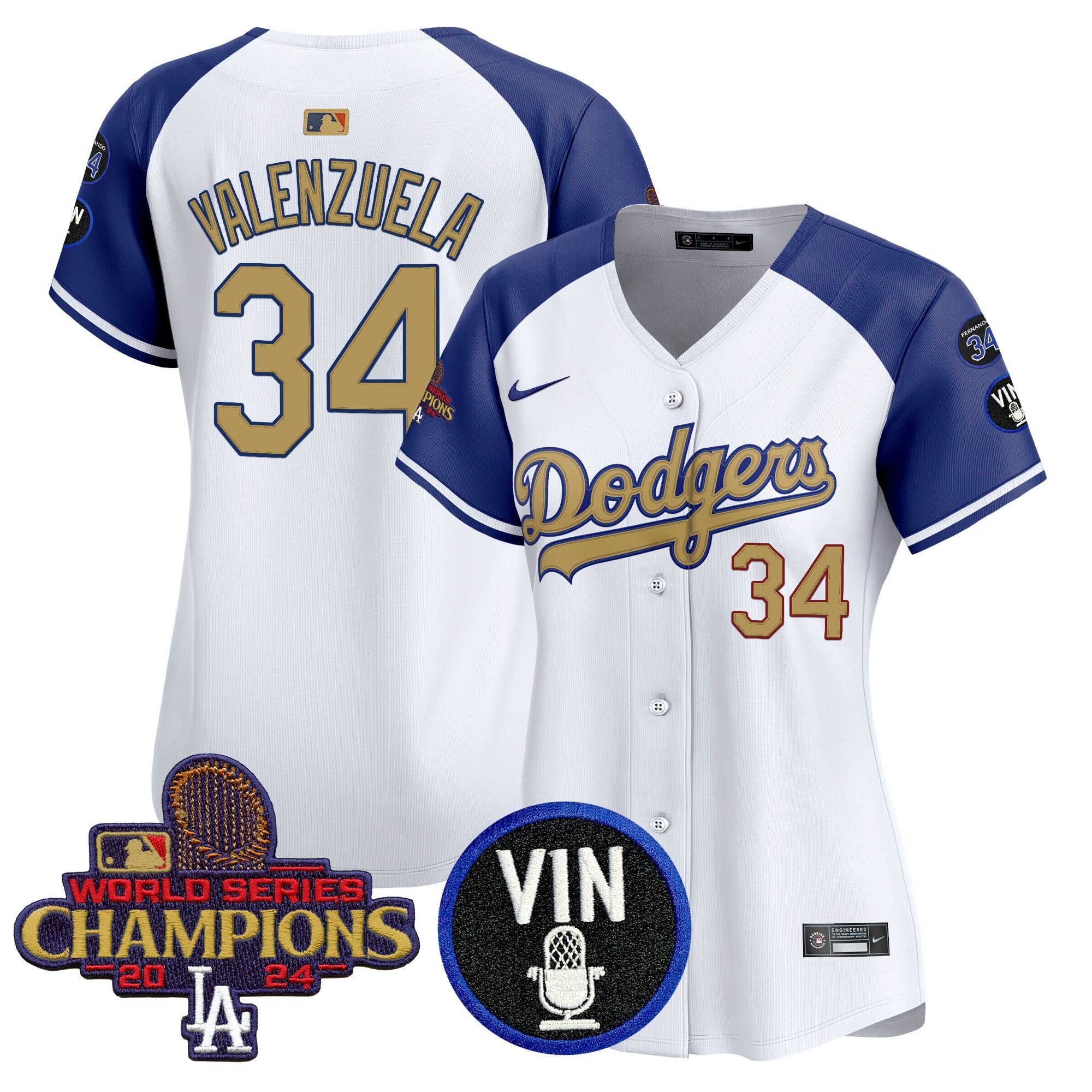 Women’s 2025 Vin Scully & #34 Fernando Patch Gold Vapor Premier Limited Jersey