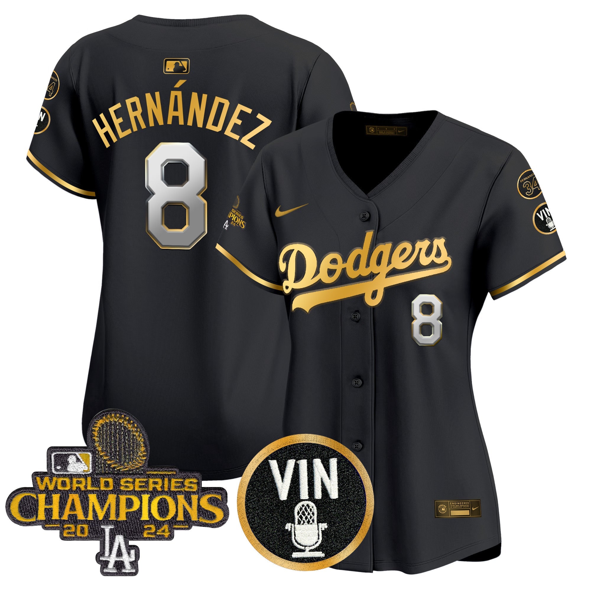 Women’s 2025 Vin Scully & #34 Fernando Patch Gold Vapor Premier Limited Jersey