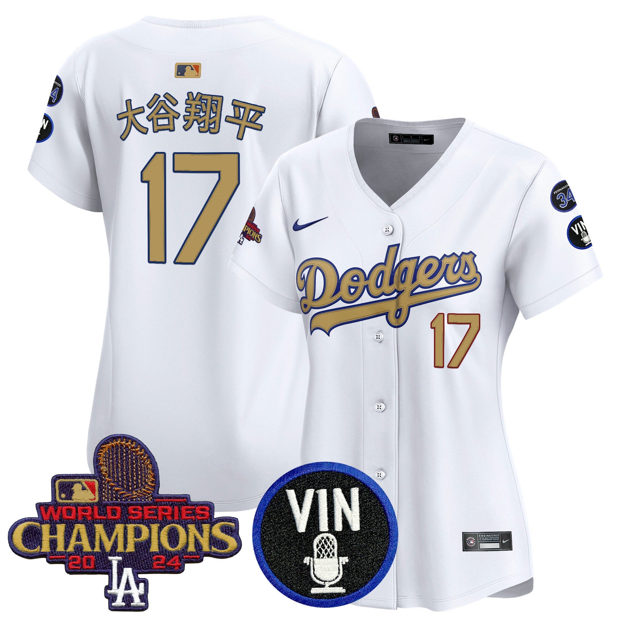 Women’s 2025 Vin Scully & #34 Fernando Patch Gold Vapor Premier Limited Jersey