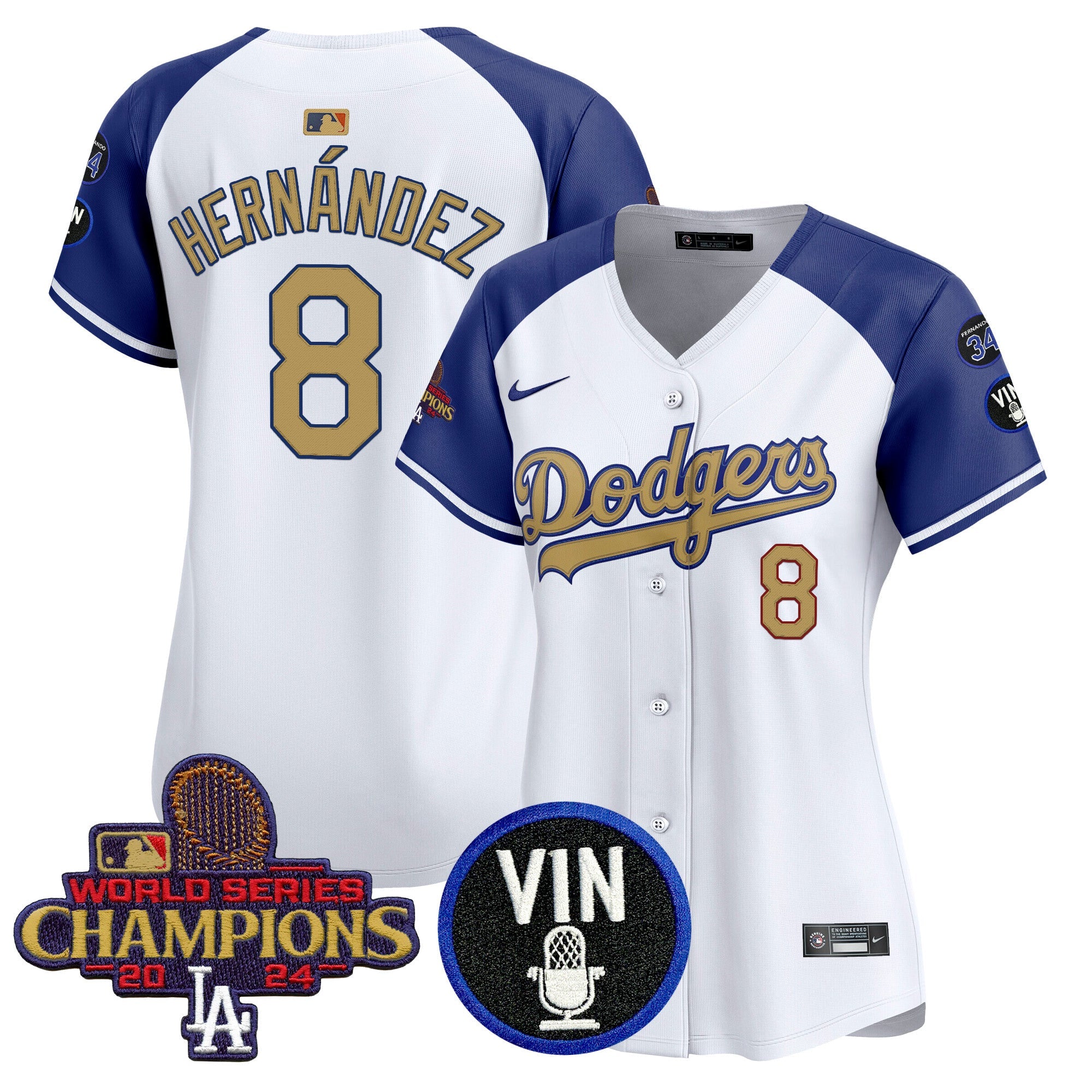 Women’s 2025 Vin Scully & #34 Fernando Patch Gold Vapor Premier Limited Jersey