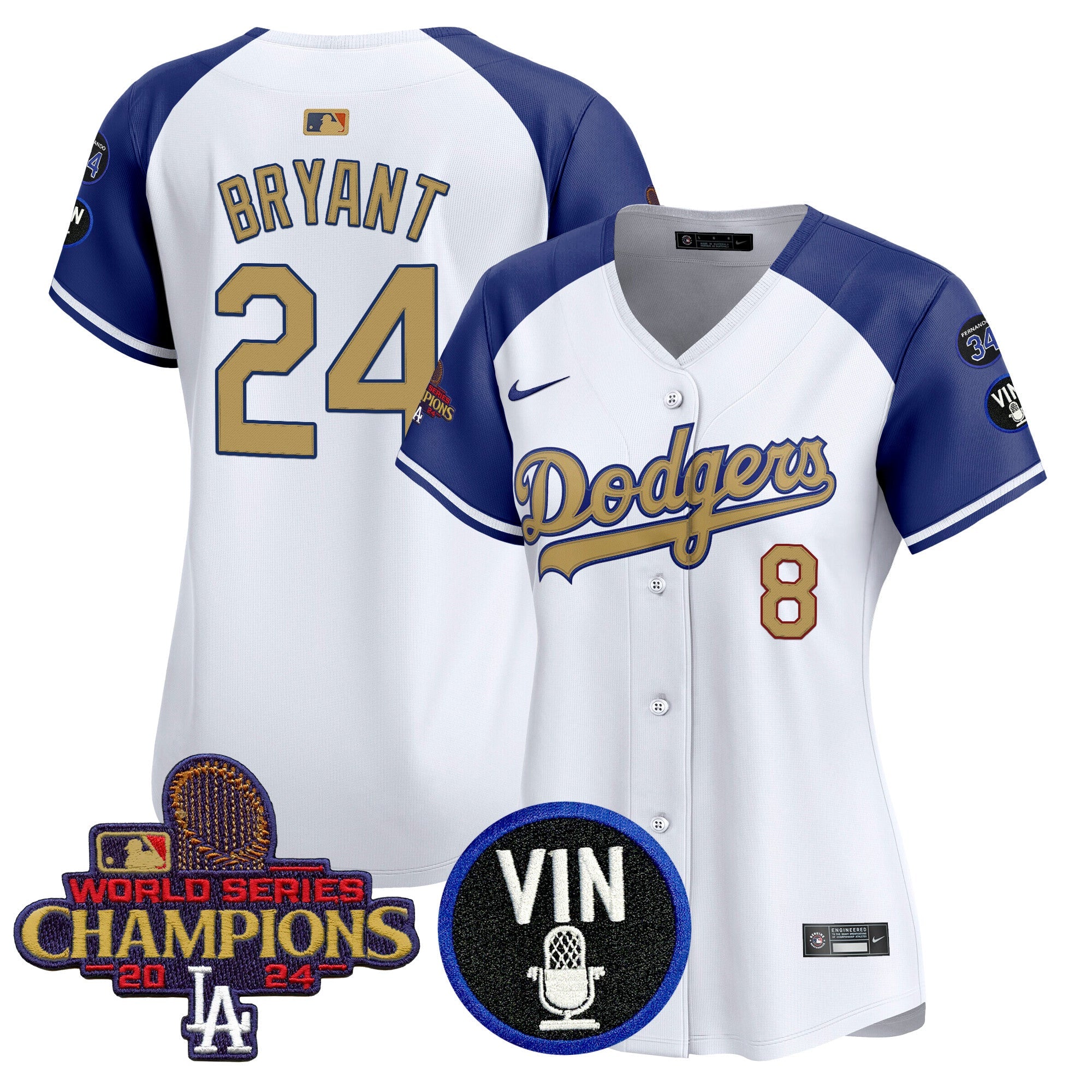 Women’s 2025 Vin Scully & #34 Fernando Patch Gold Vapor Premier Limited Jersey