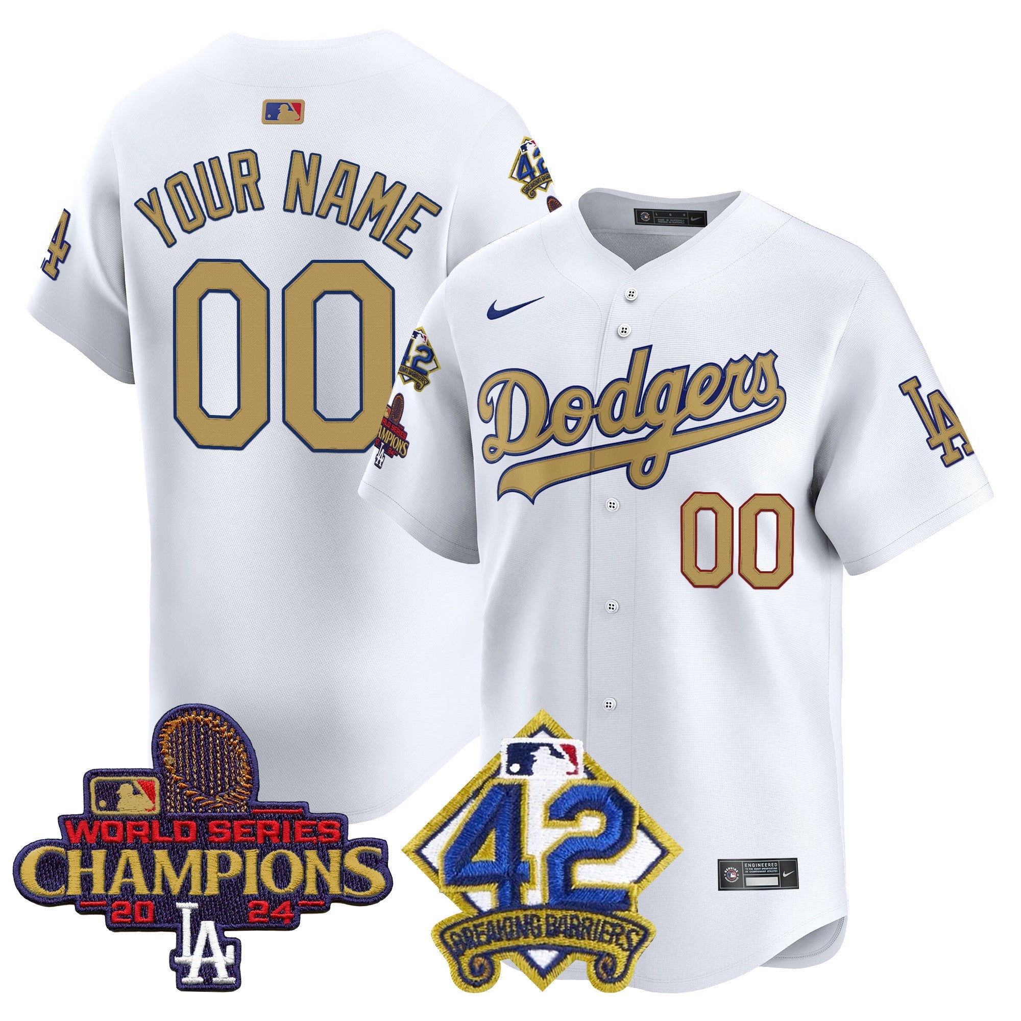 2024 World Series Champions & Jackie Robinson Patch Vapor Premier Limited Custom Jersey