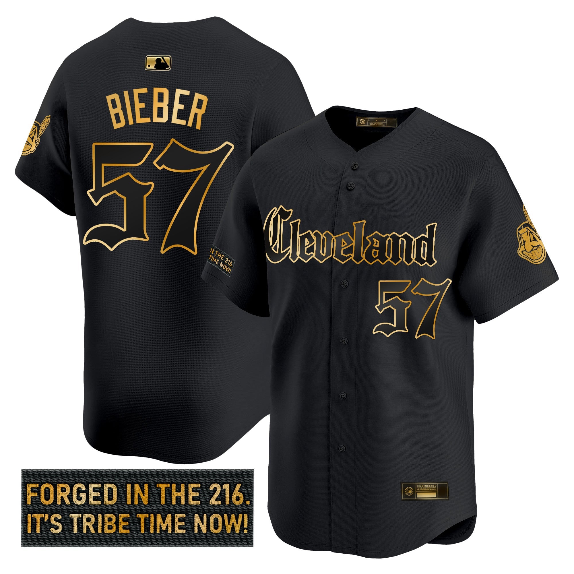 Men’s Cleveland Indians ‘Gothic Iron Edition’ Gold Vapor Premier Limited Jersey