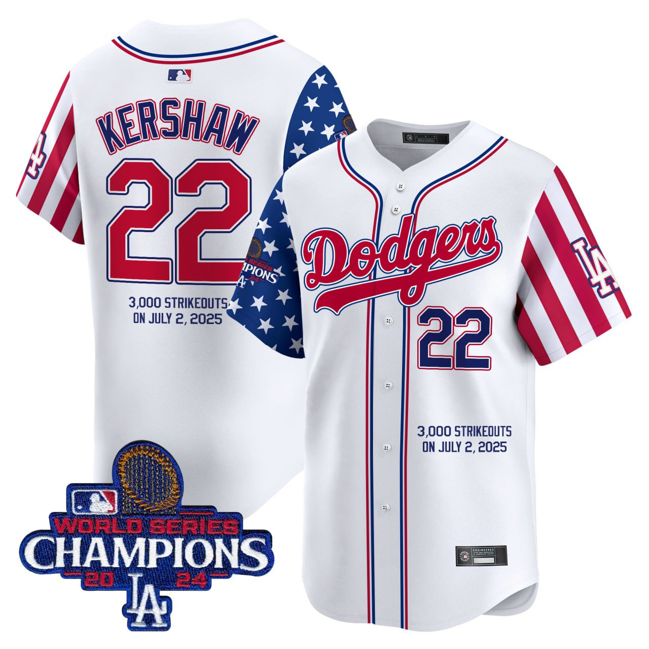 Clayton Kershaw 3000 Strikeouts 2025 White Jersey – Stitched