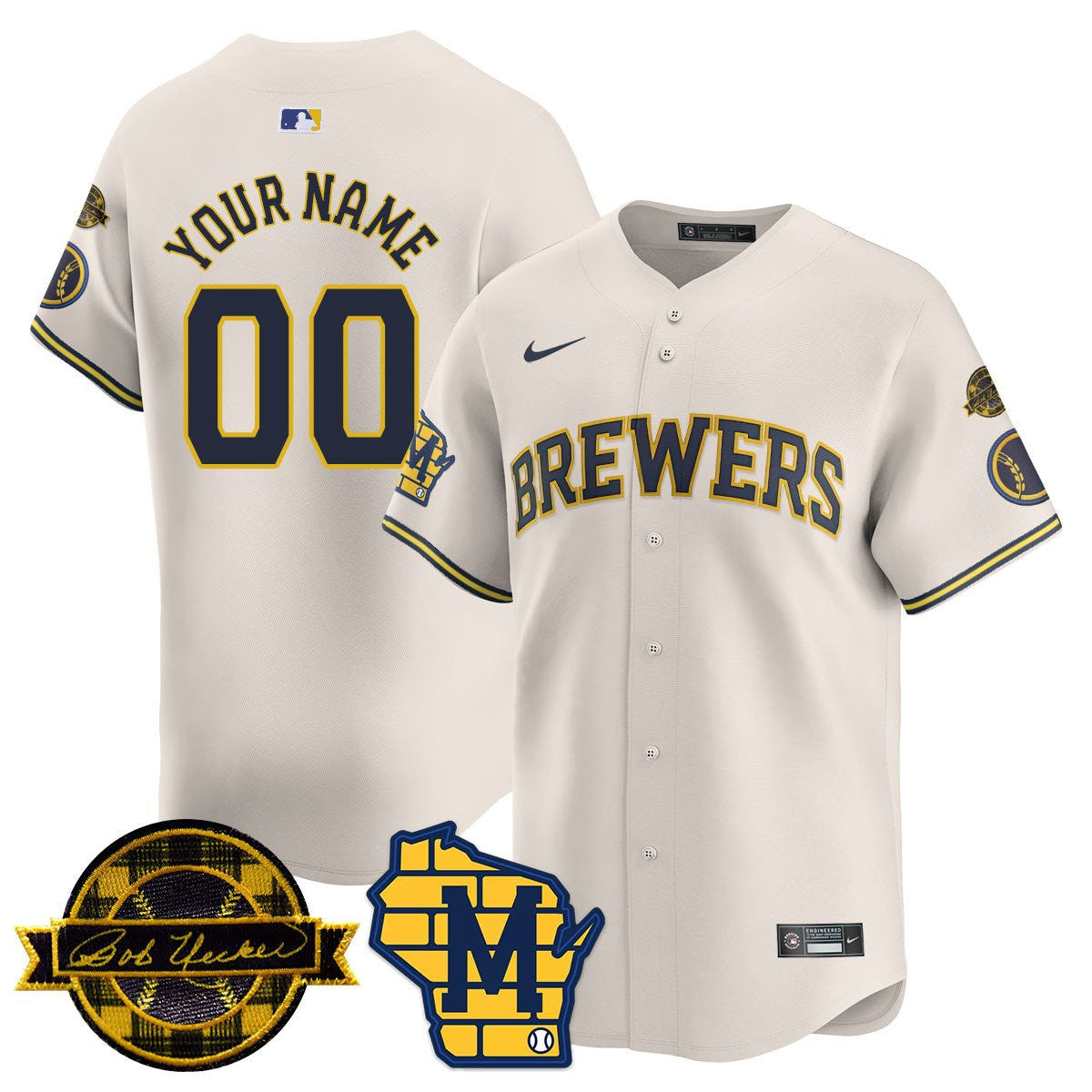 Milwaukee Bob Uecker Patch Vapor Limited Custom Jersey