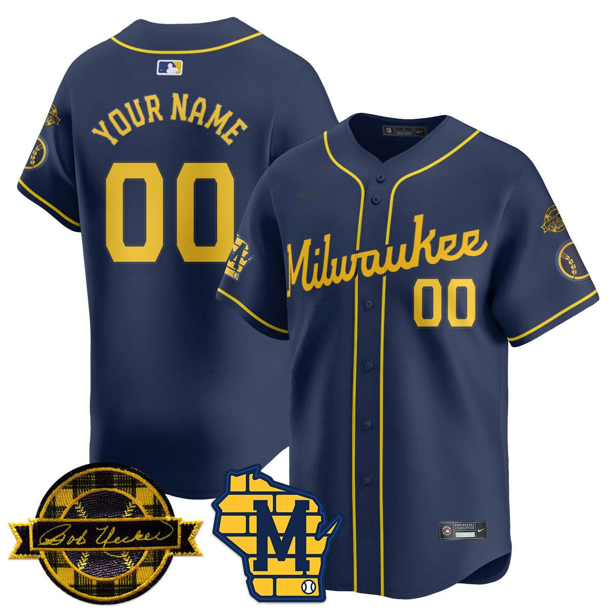 Milwaukee Bob Uecker Patch Vapor Limited Custom Jersey