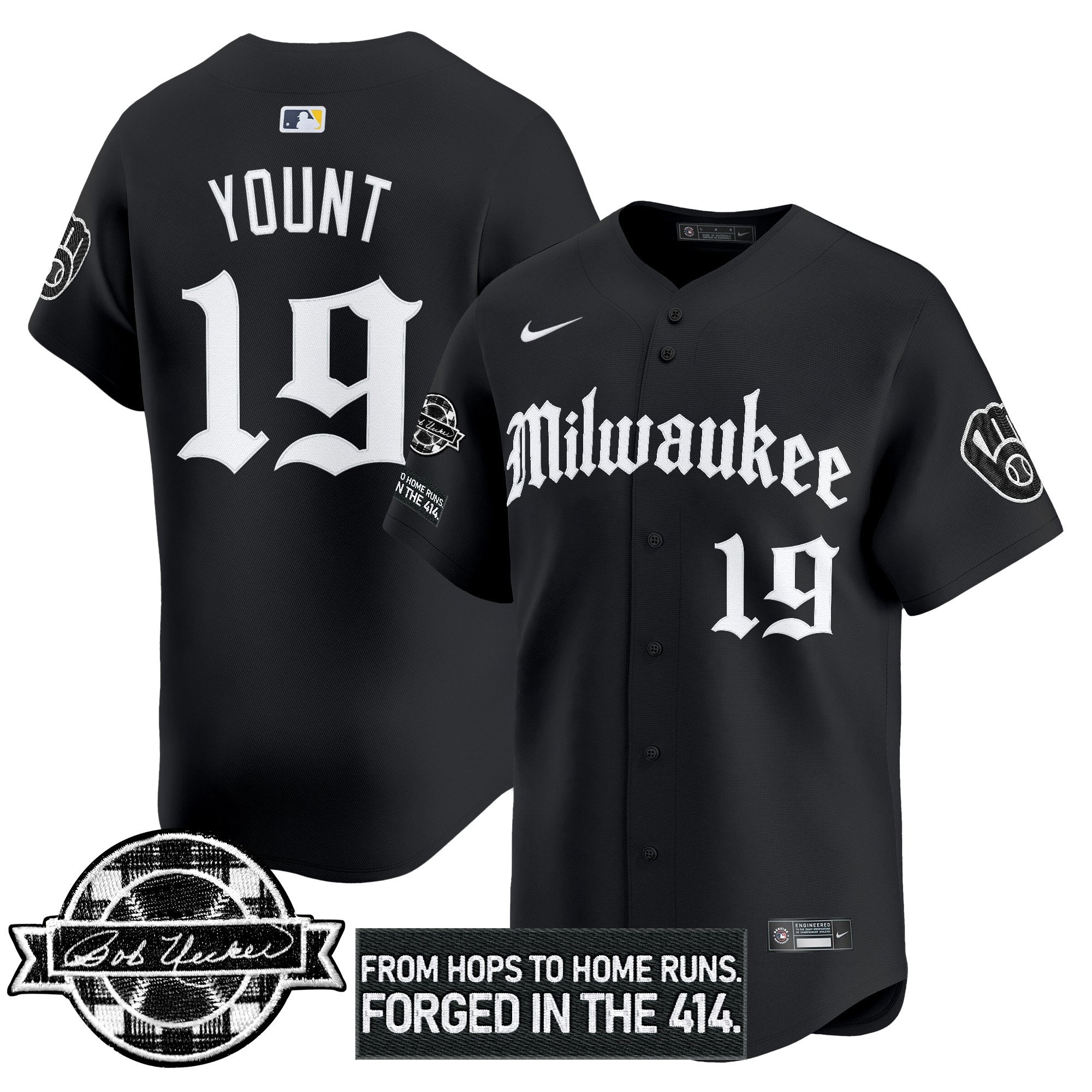 Men’s Milwaukee Bob Uecker Patch Vapor Premier Limited Jersey – Gothic Edition