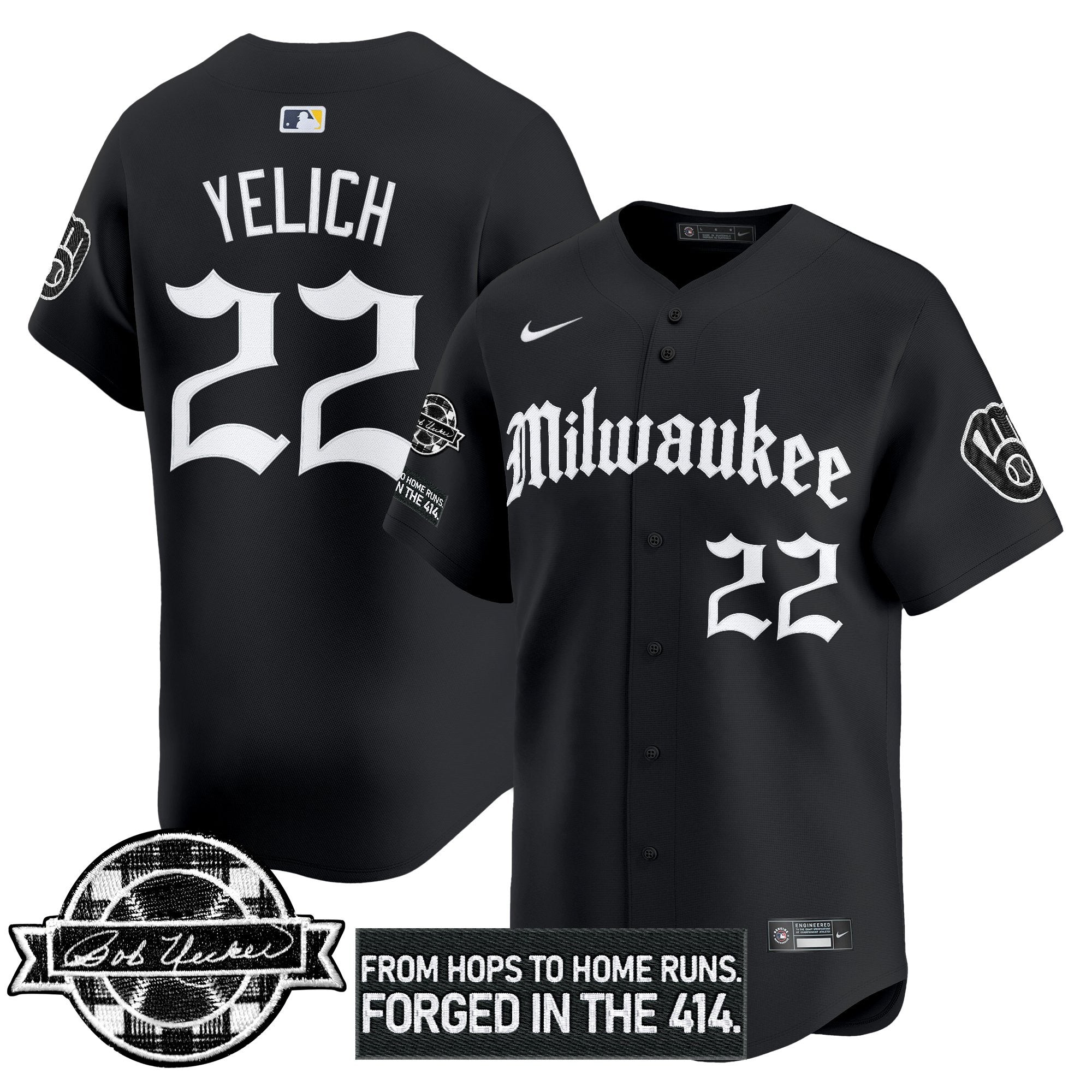 Men’s Milwaukee Bob Uecker Patch Vapor Premier Limited Jersey – Gothic Edition