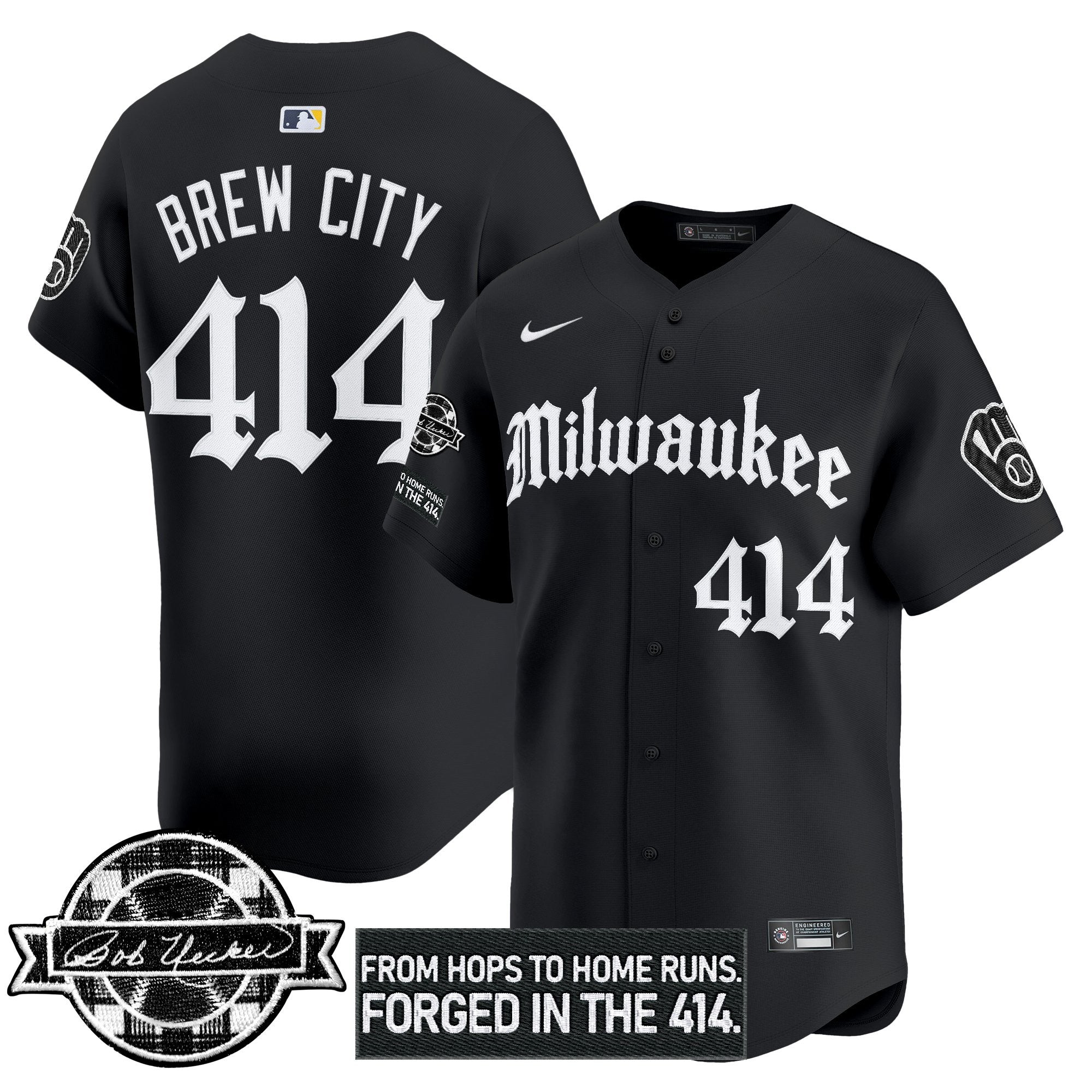 Men’s Milwaukee Bob Uecker Patch Vapor Premier Limited Jersey – Gothic Edition