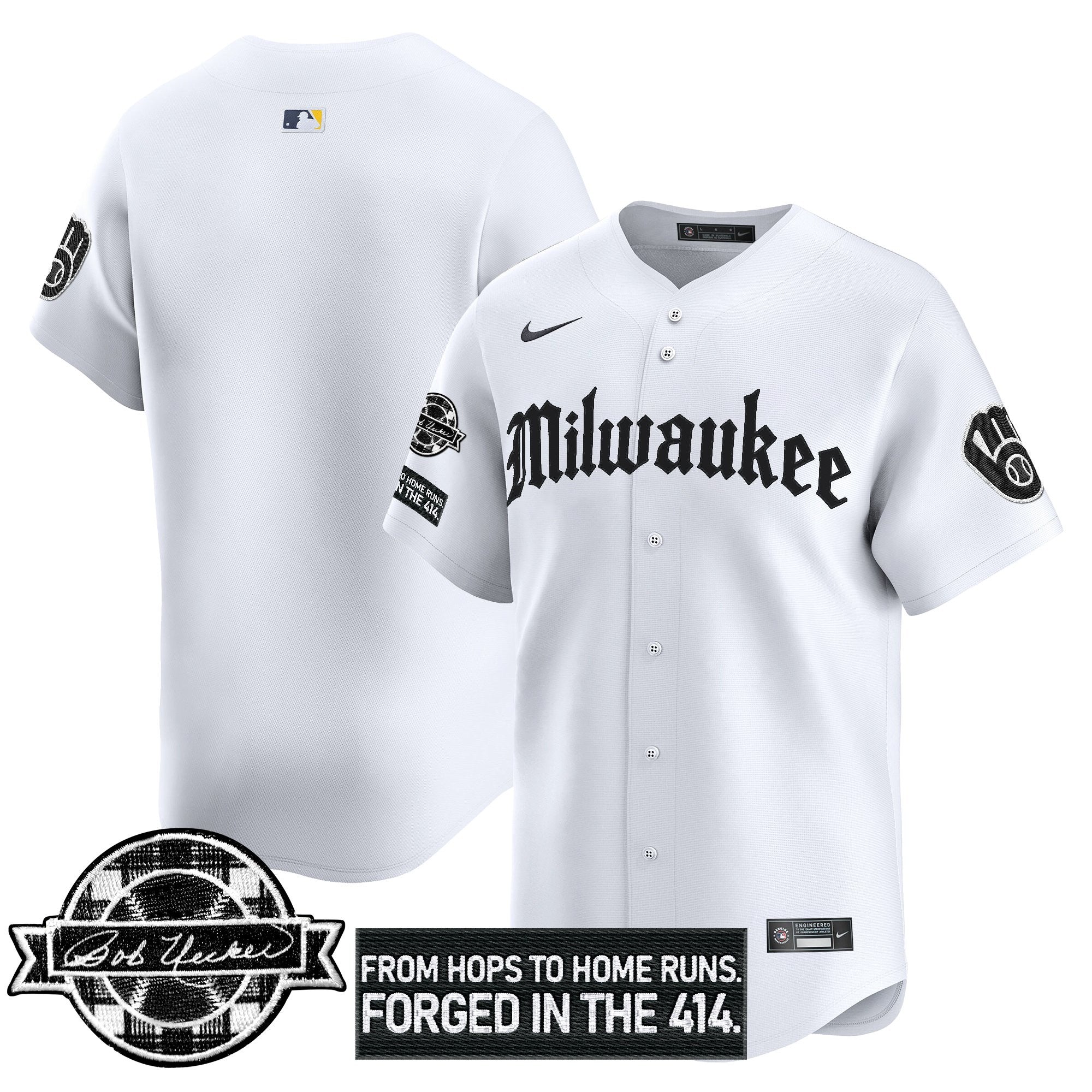 Men’s Milwaukee Bob Uecker Patch Vapor Premier Limited Jersey – Gothic Edition