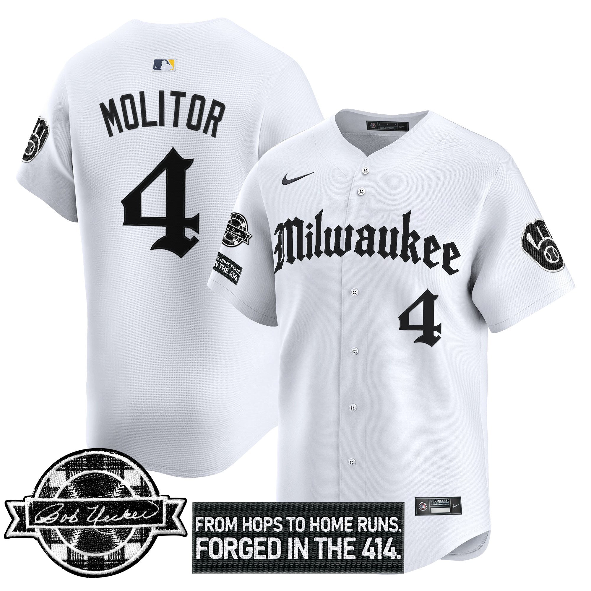 Men’s Milwaukee Bob Uecker Patch Vapor Premier Limited Jersey – Gothic Edition