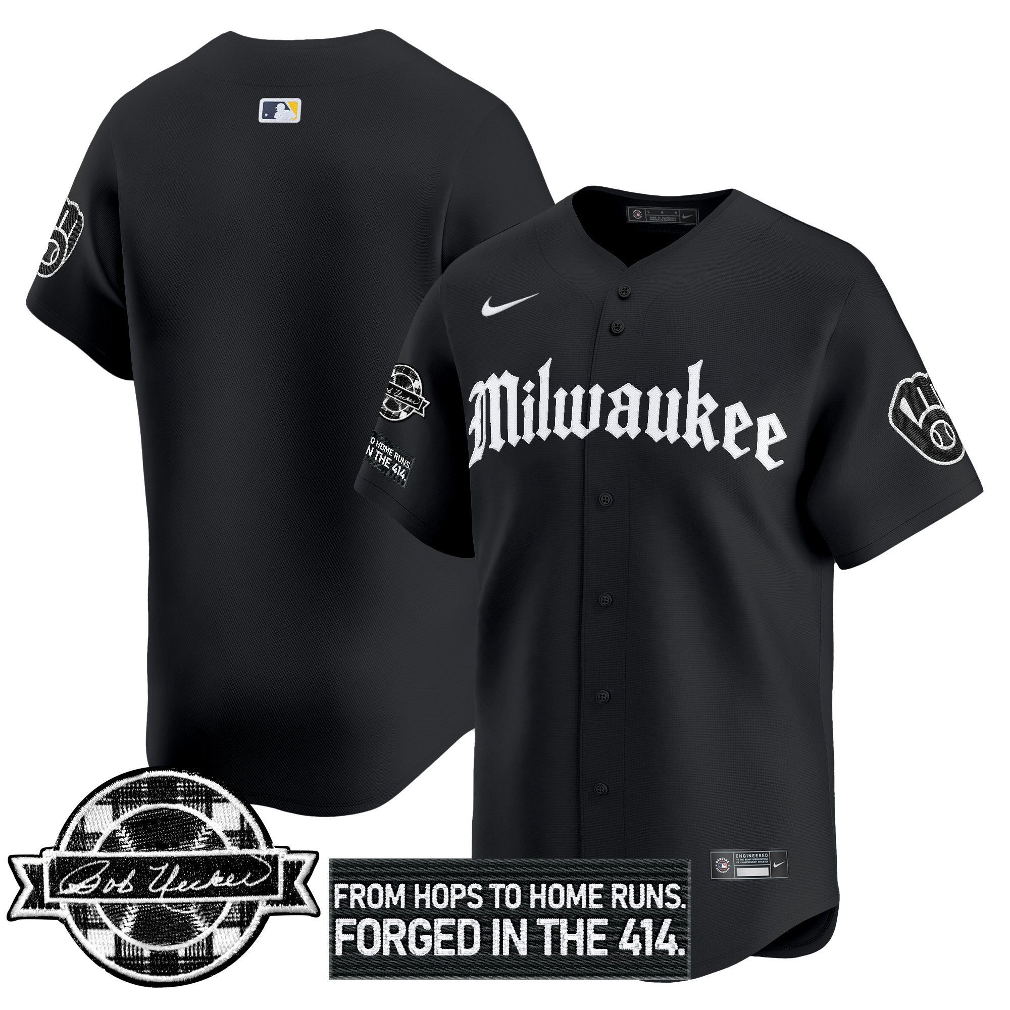 Men’s Milwaukee Bob Uecker Patch Vapor Premier Limited Jersey – Gothic Edition