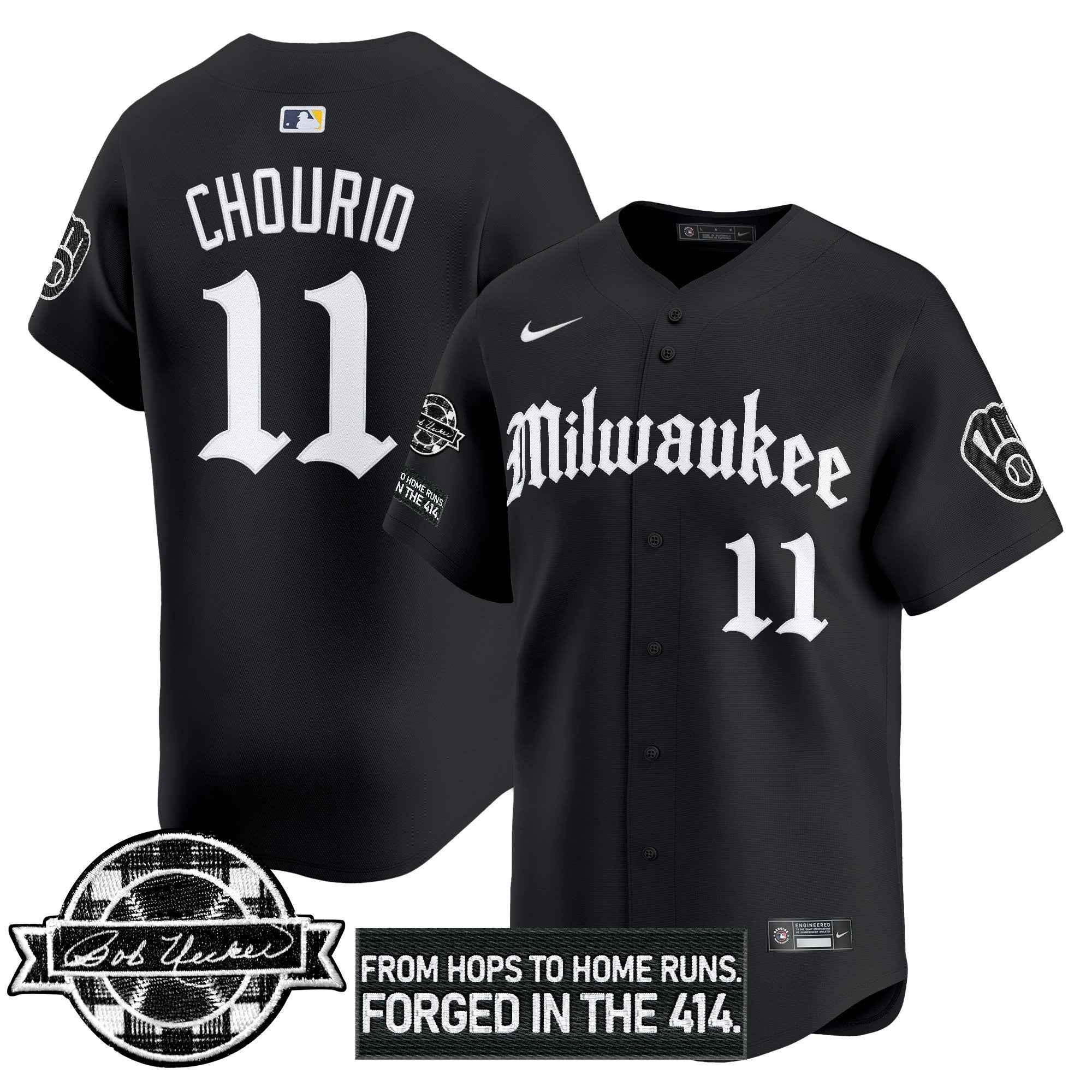 Men’s Milwaukee Bob Uecker Patch Vapor Premier Limited Jersey – Gothic Edition