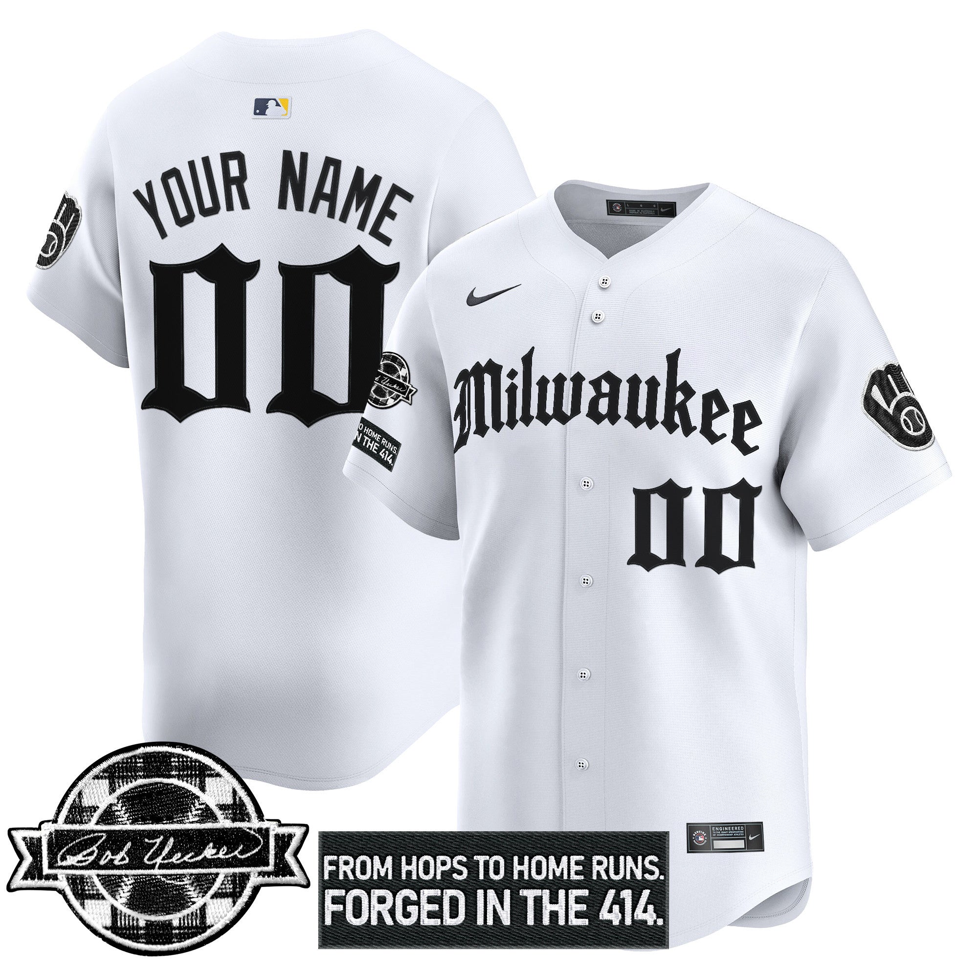 Milwaukee Bob Uecker Patch Vapor Premier Limited Custom Jersey – Gothic Edition