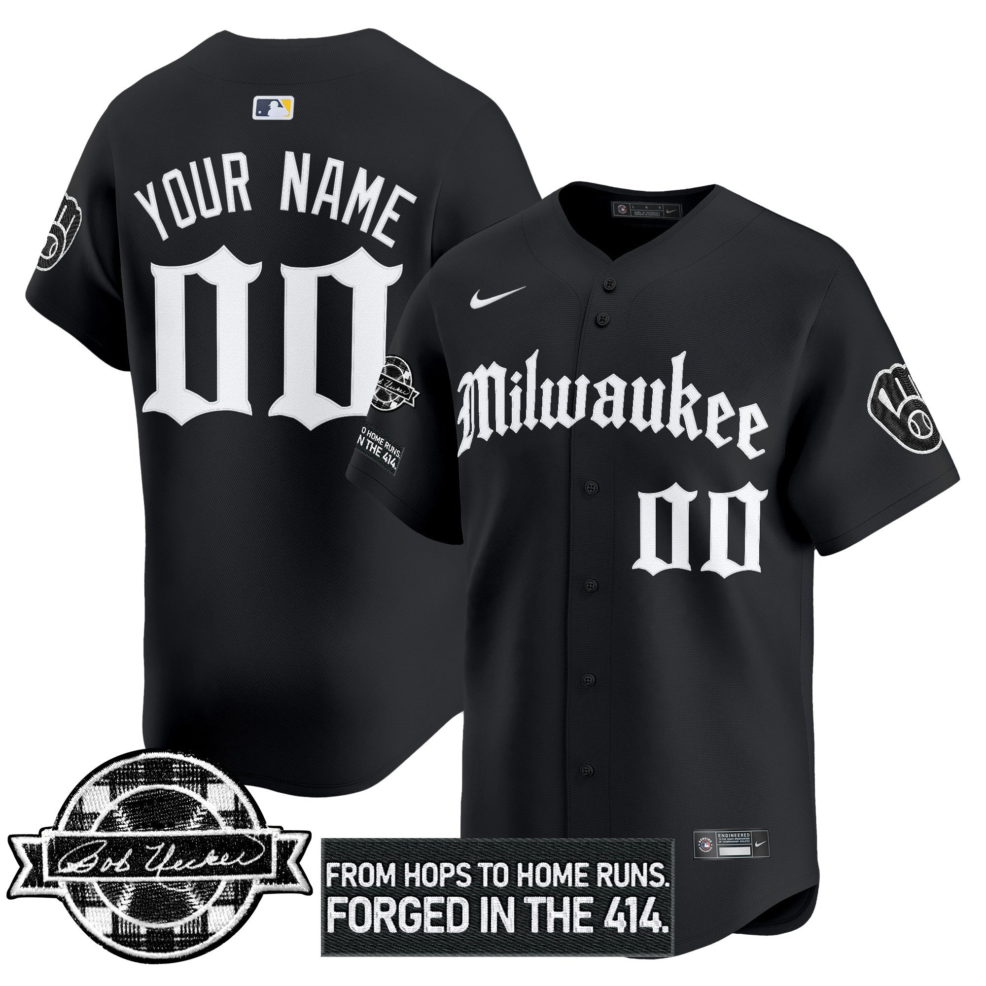 Milwaukee Bob Uecker Patch Vapor Premier Limited Custom Jersey – Gothic Edition