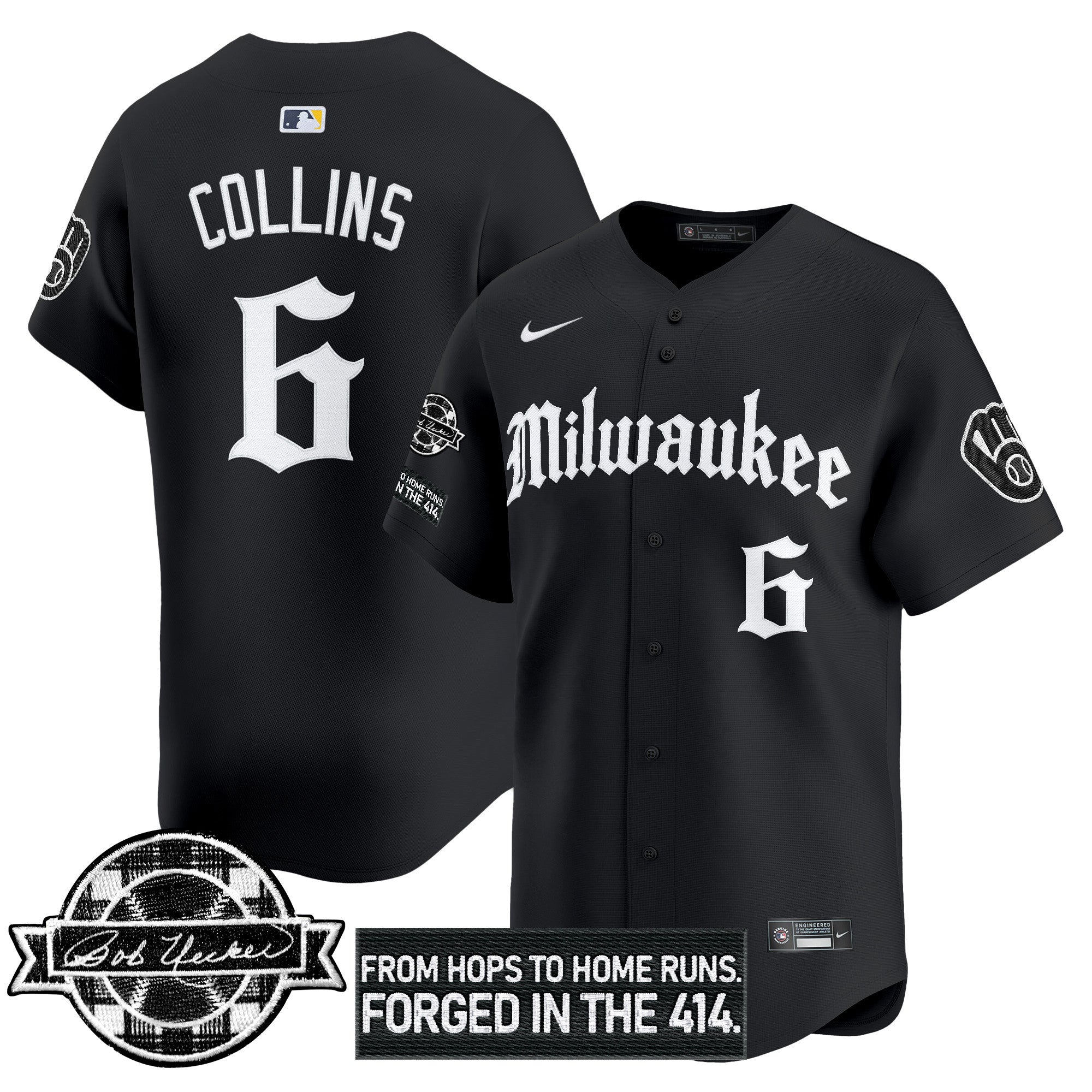 Men’s Milwaukee Bob Uecker Patch Vapor Premier Limited Jersey – Gothic Edition