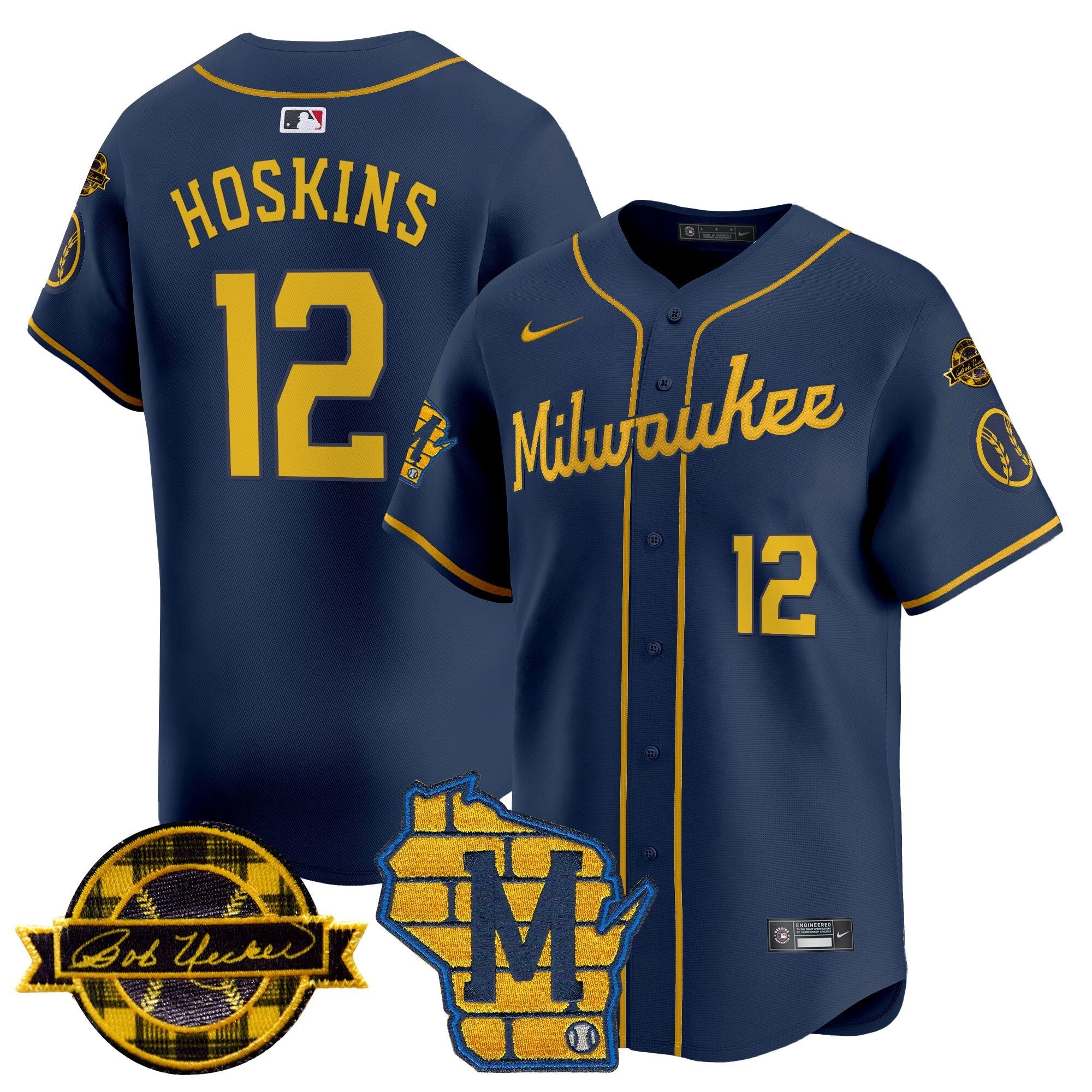 Men’s Milwaukee Home & Bob Uecker Patch Vapor Premier Limited Jersey
