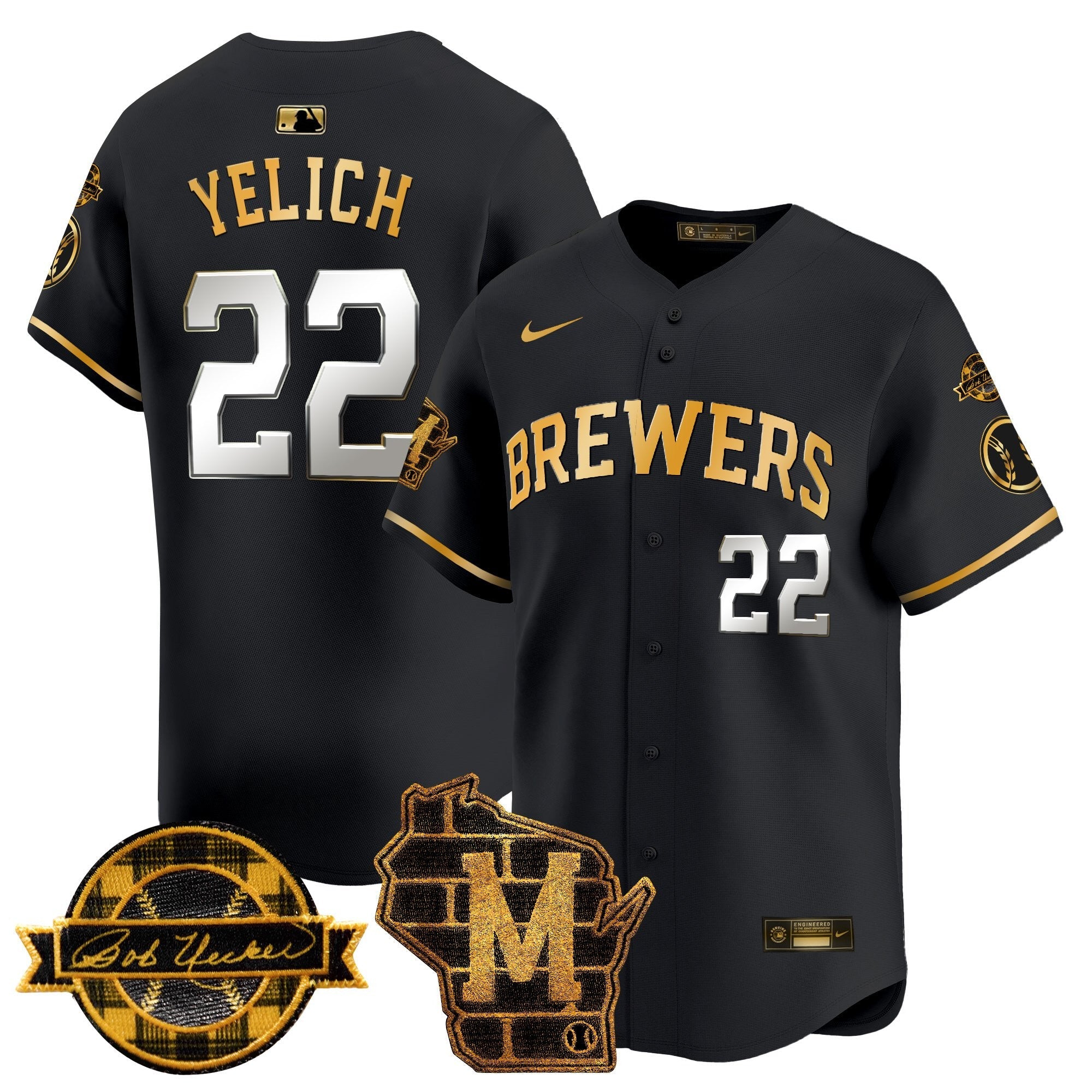 Men’s Milwaukee Home & Bob Uecker Patch Vapor Premier Limited Jersey